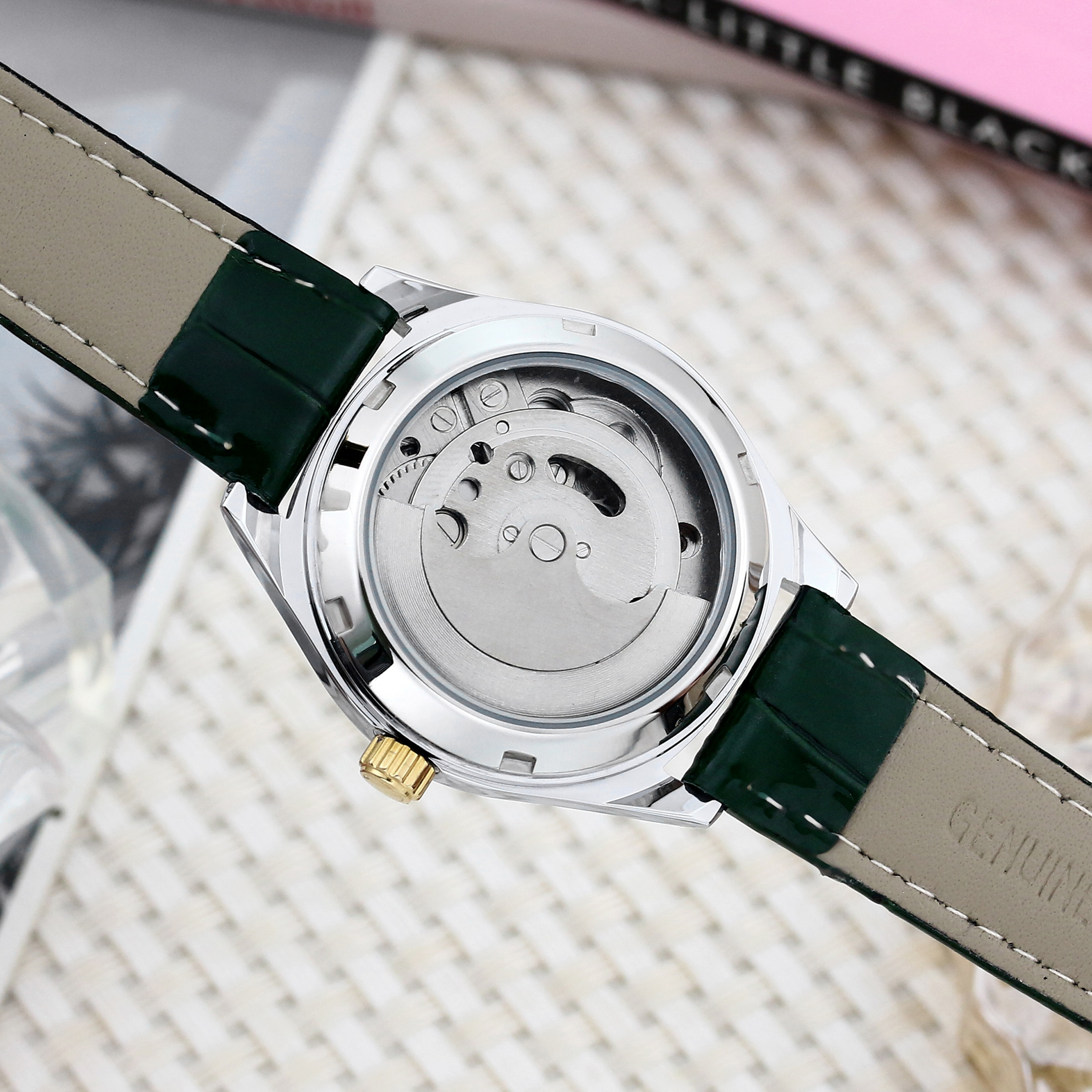 Luxury Fashion Casual Leather Watch For Ladies Flywheel Double Hollowed Automatic Mechanical Waterp 3