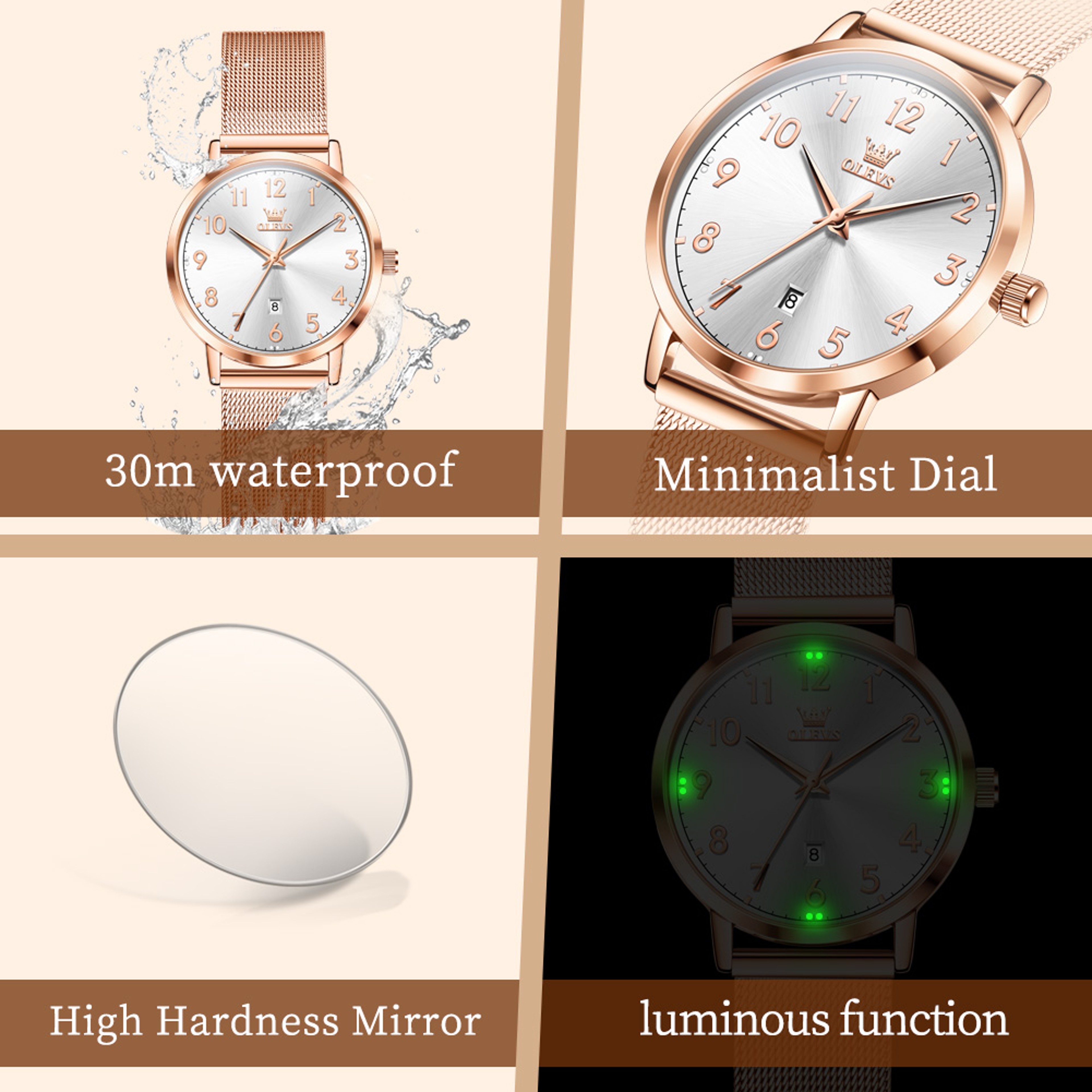 Elegant Rose Gold Digital Waterproof Watch Luxury Brand New Women Quartz Watch With Simple Bracelet 3