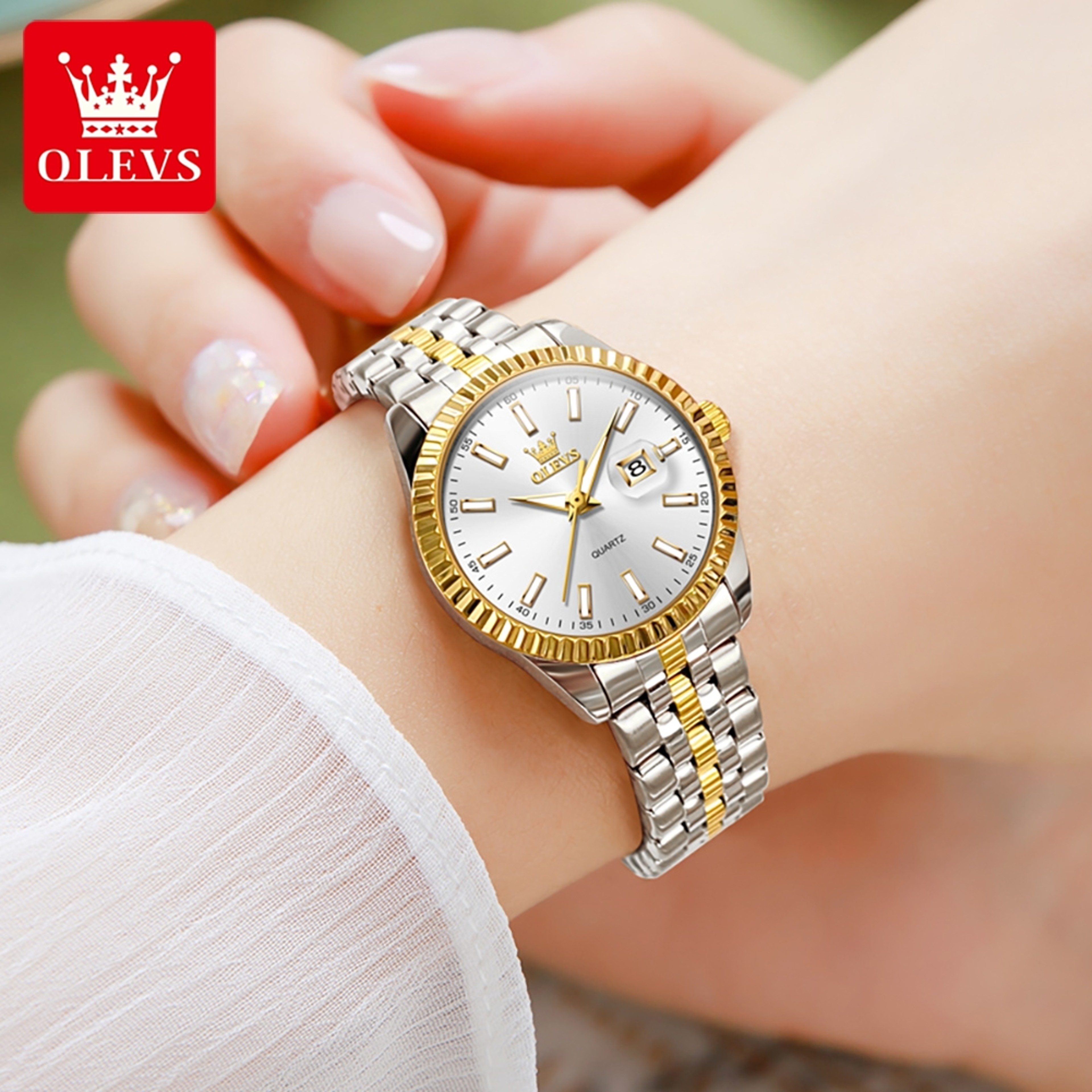 Luxury Women Watch Waterproof Stainless Steel Auto Date Quartz Wristwatch Elegant Ladies Wristwatch 0
