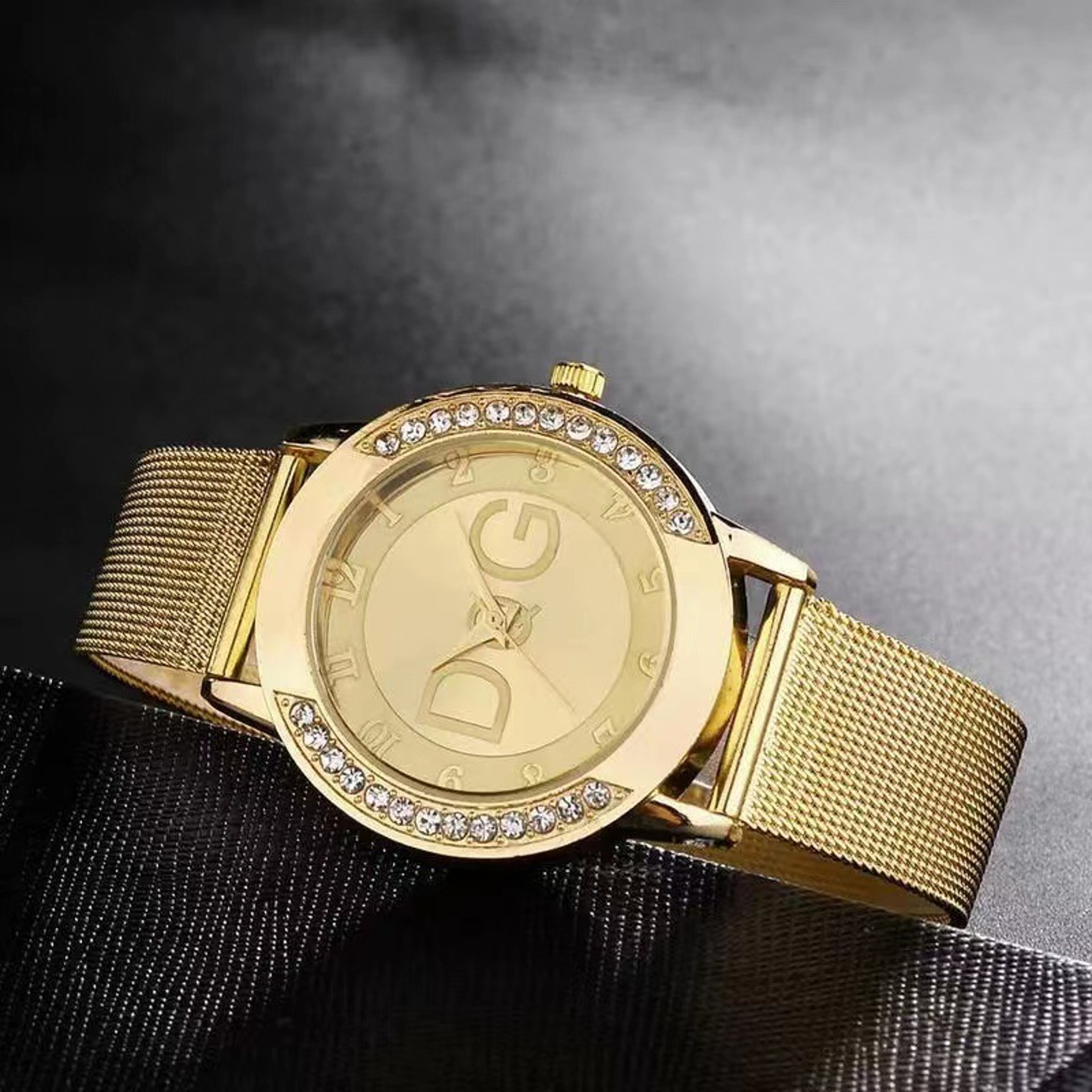 Stunning Ladies Watch With Double Diamond Ring Sand Diamond Surface Steel Mesh Strap 1