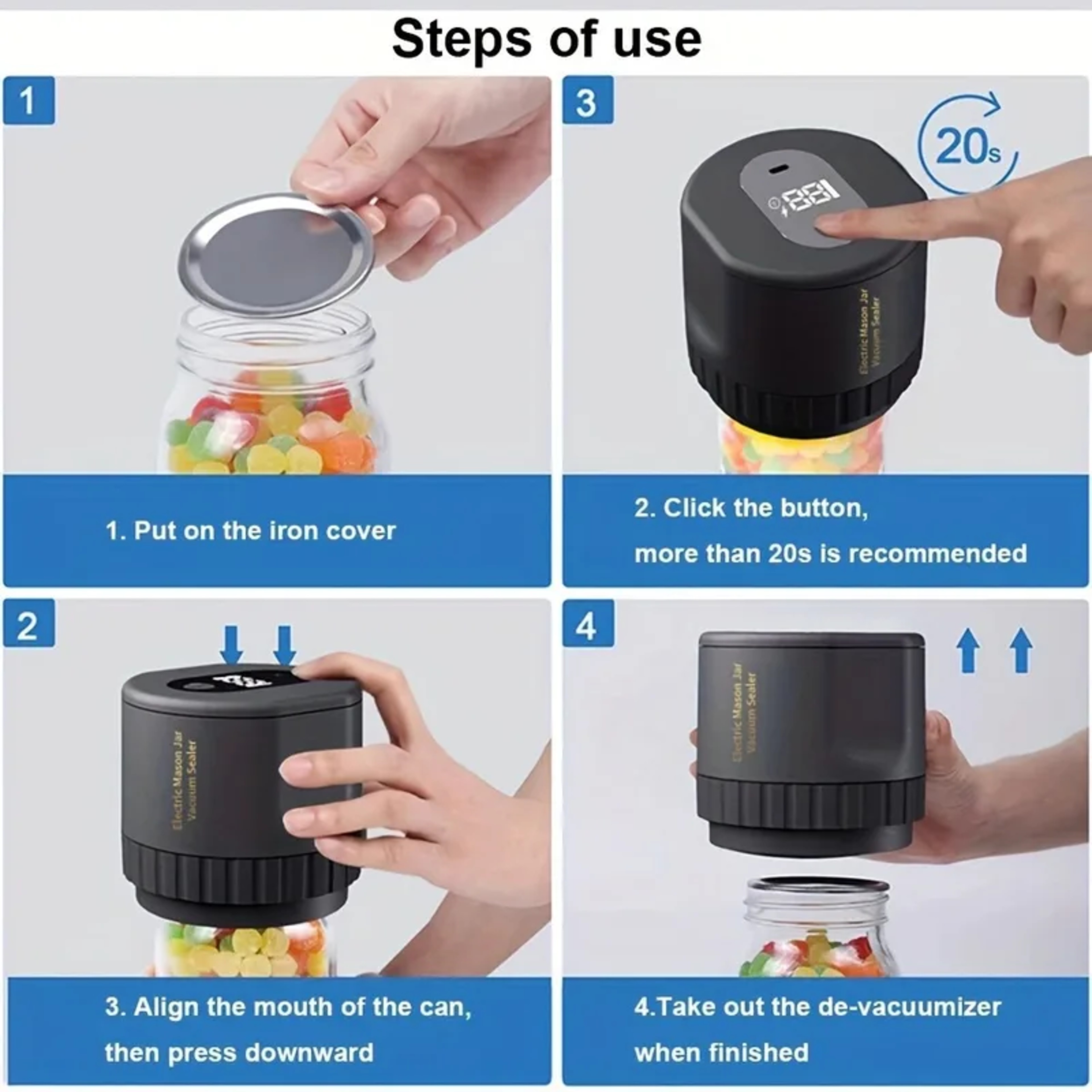 Cordless Electric Mason Jar Vacuum Sealer Kit For Mason Jars Wide Mouth Fermentation 2