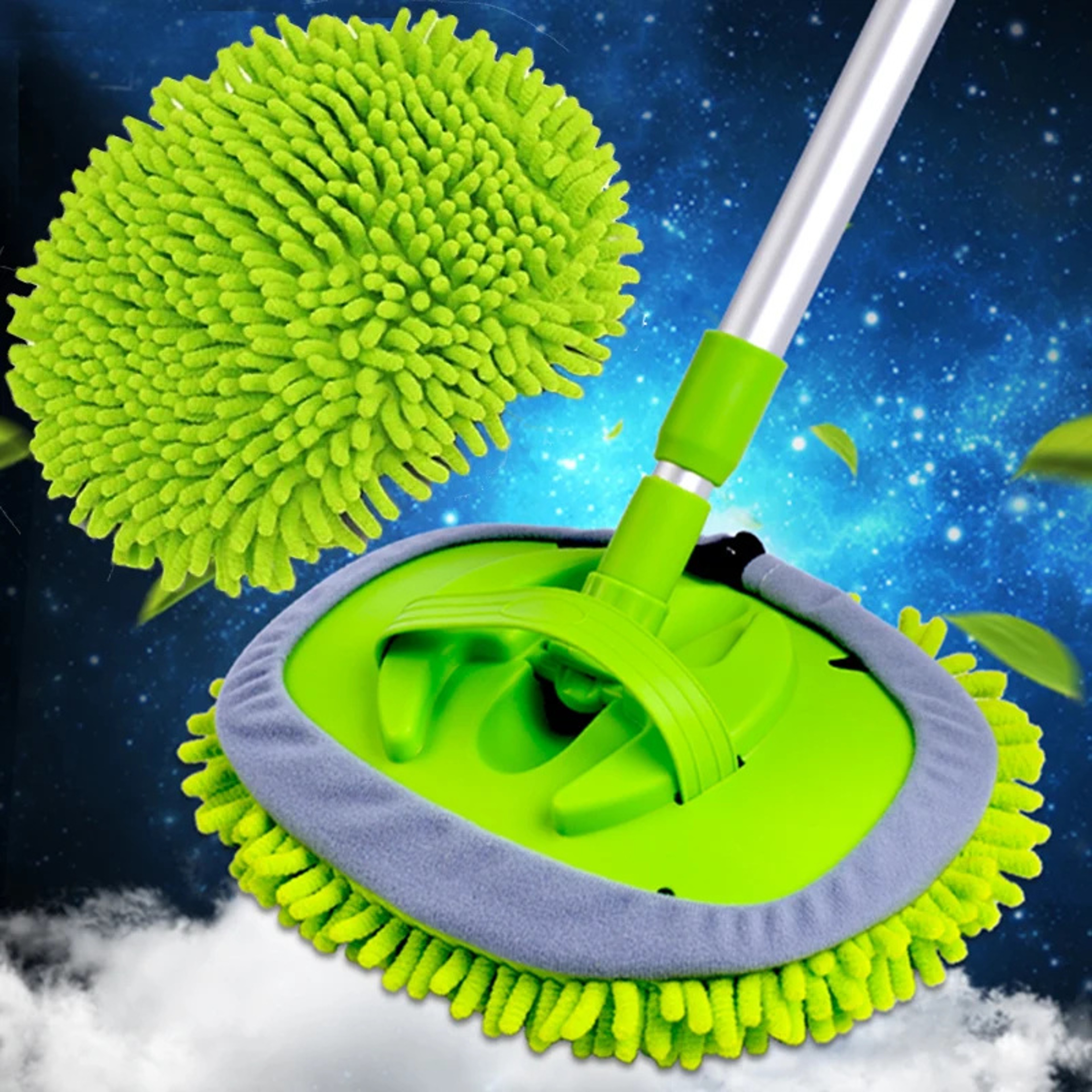 Car Wash Brush 2 In 1 Car Cleaning Mop Telescoping Alloy Handle Chenille Duster 0