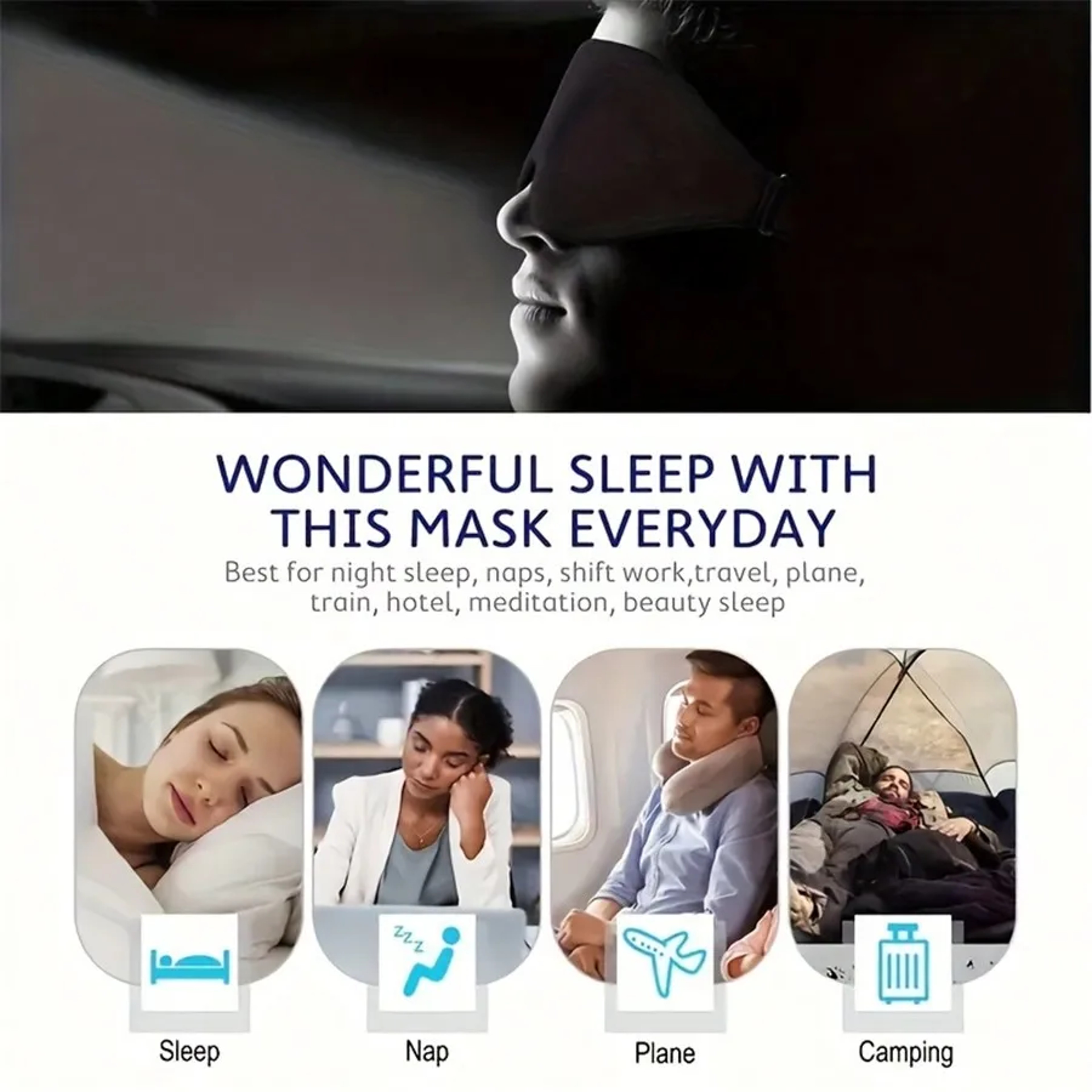 Fully Adjustable Smooth Natural Sleep Mask, Comfortable for Women and Men, Perfect for Peaceful Sleep – view 5