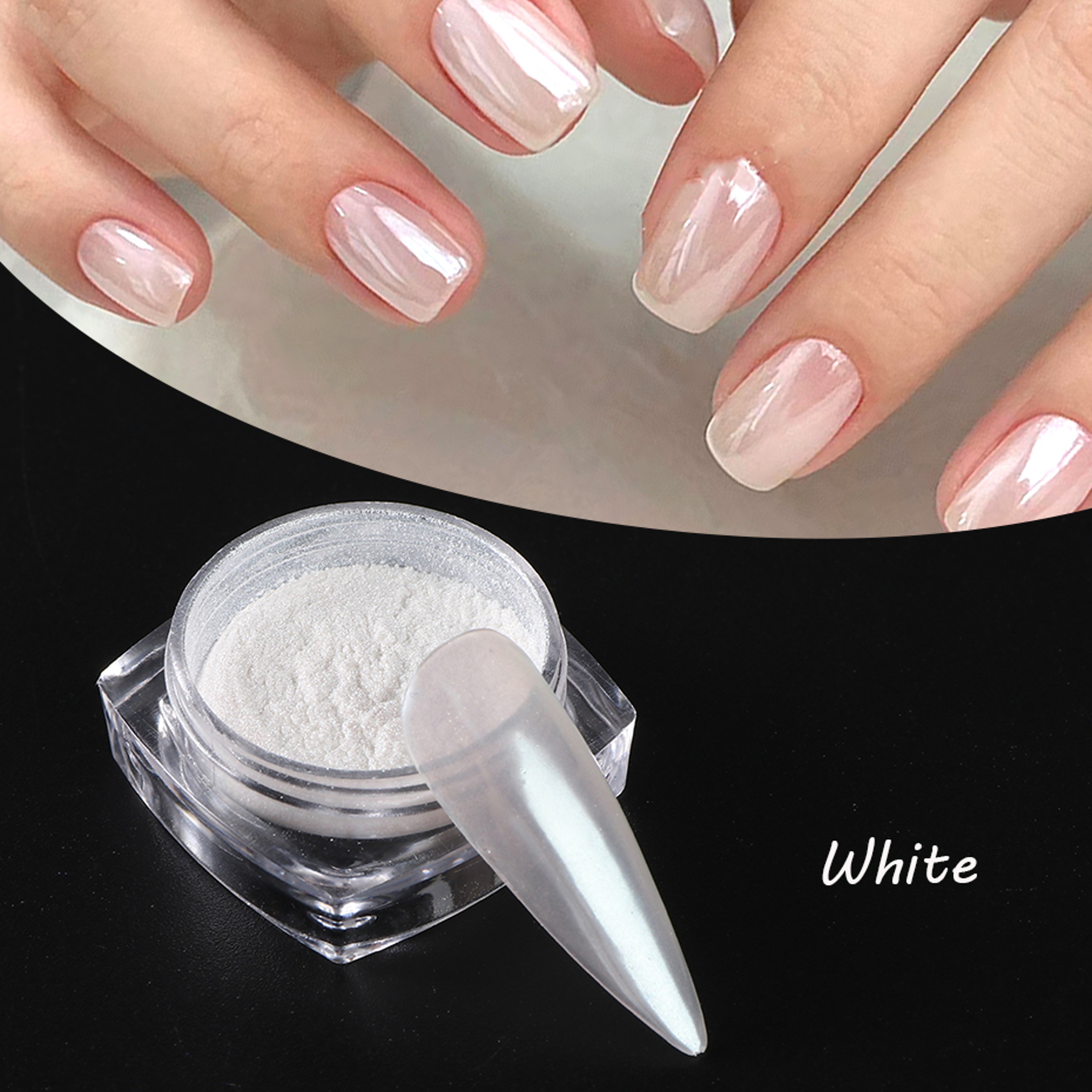 Chrome Aurora White Rubbing Powder, Moonlight Pearl White Nails Glitter, Mirror Pigment for Nail Art Decoration – view 7