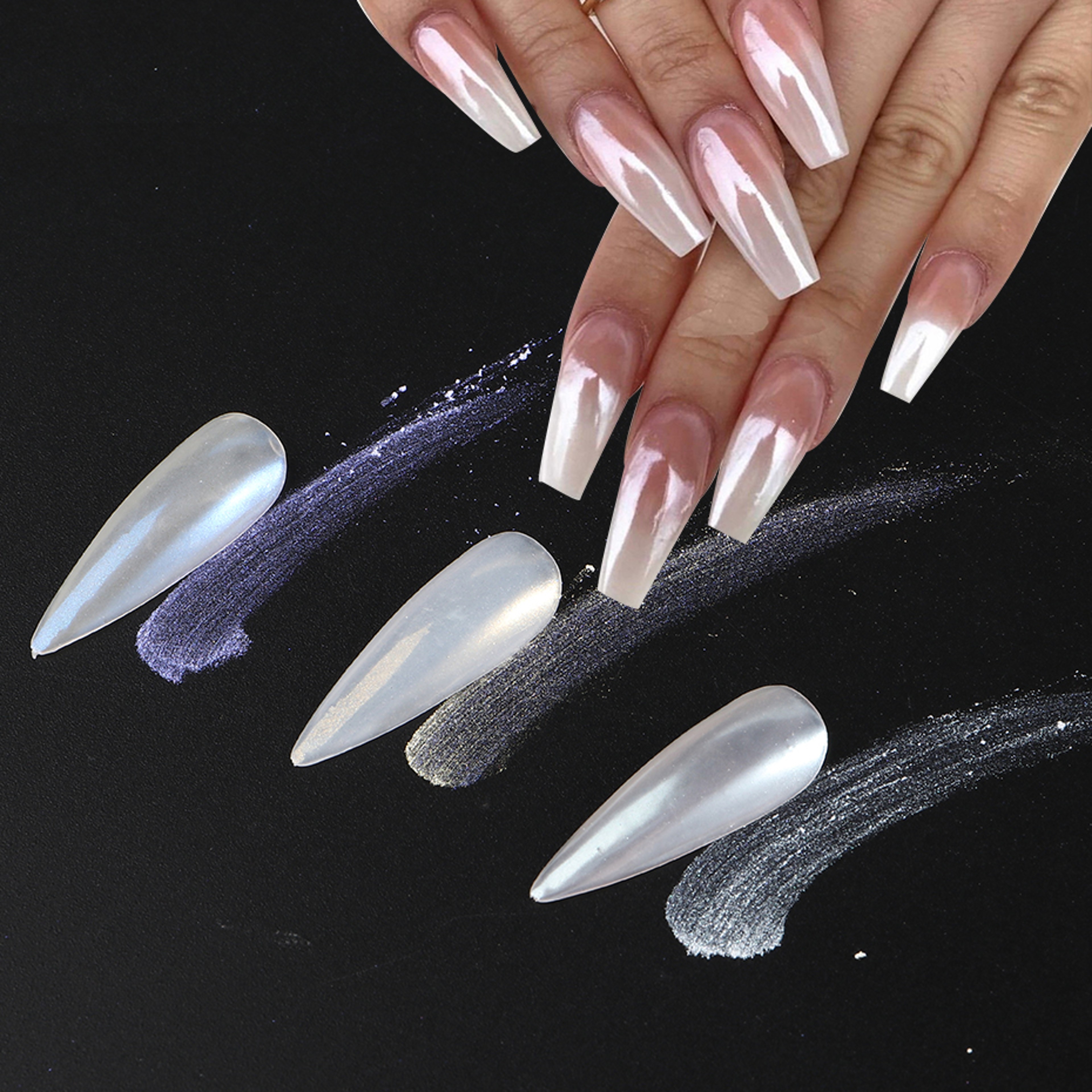 Chrome Aurora White Rubbing Powder, Moonlight Pearl White Nails Glitter, Mirror Pigment for Nail Art Decoration – view 3