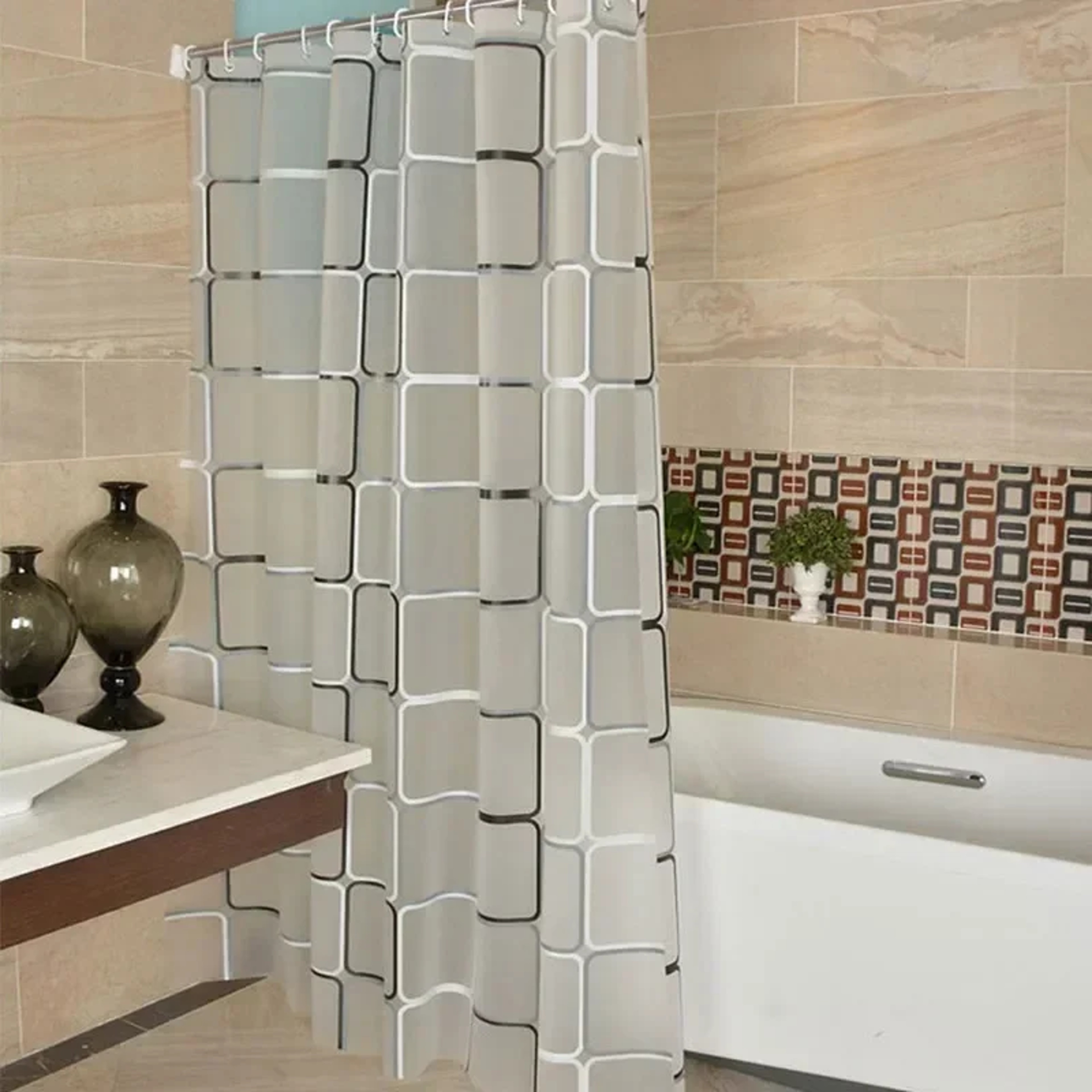 Modern Geometric Bathroom Shower Curtains Waterproof PEVA Bath Curtain For Household Decoration 4