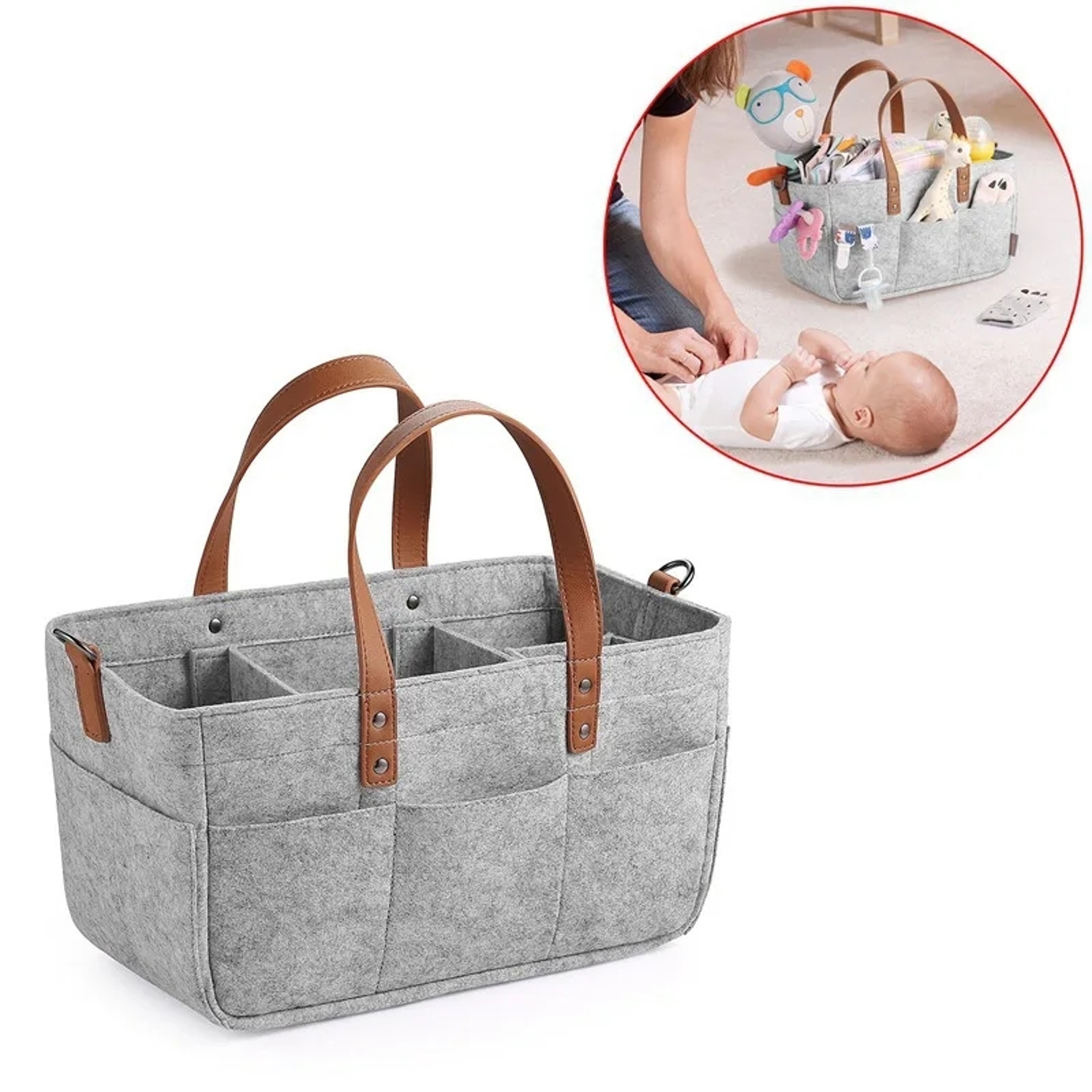 Infant Diaper Bag with Handle Caddy, Baby Felt Storage Nursery Organizer Basket, Nappy Kids Storage Carrier – view 4