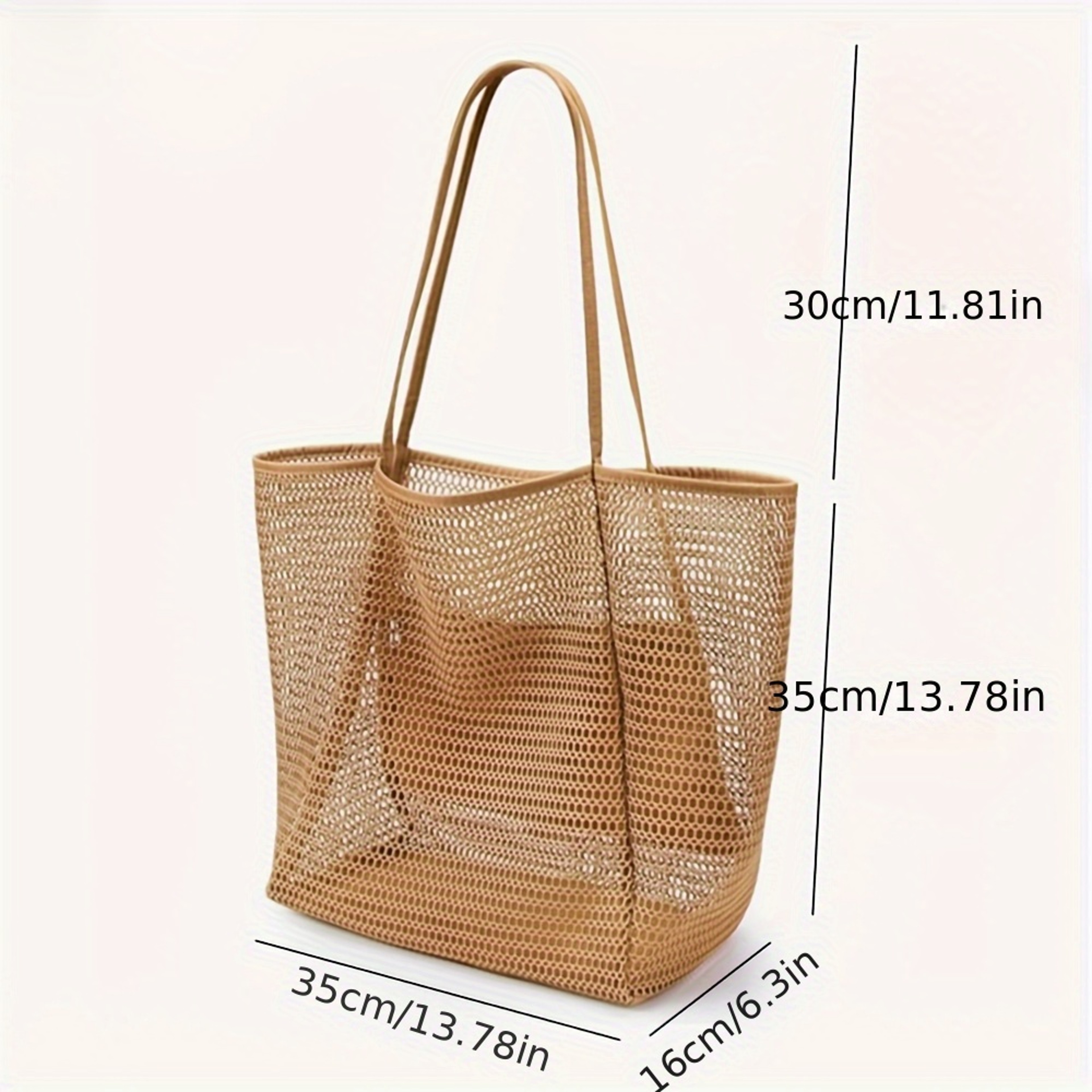 Durable Polyester Woven Shoulder Bag, Women's Large Capacity Beach Tote Bag for Travel, Shopping, Open Top Tote – view 6