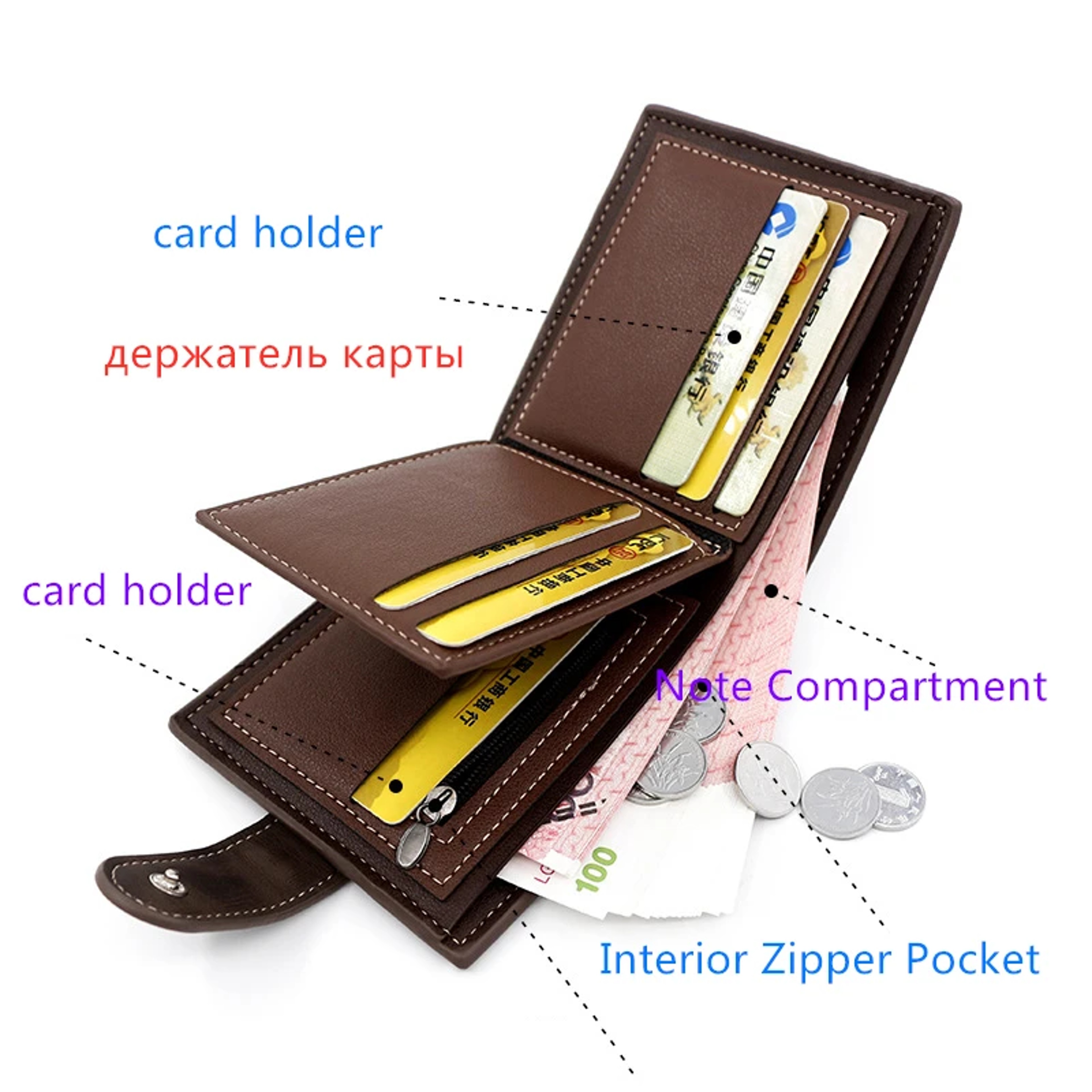 Male Short Zipper Wallet, Men's Business Wallet High Quality PU Leather, Credit Card Holder Case, Coin Pocket Purse – view 4