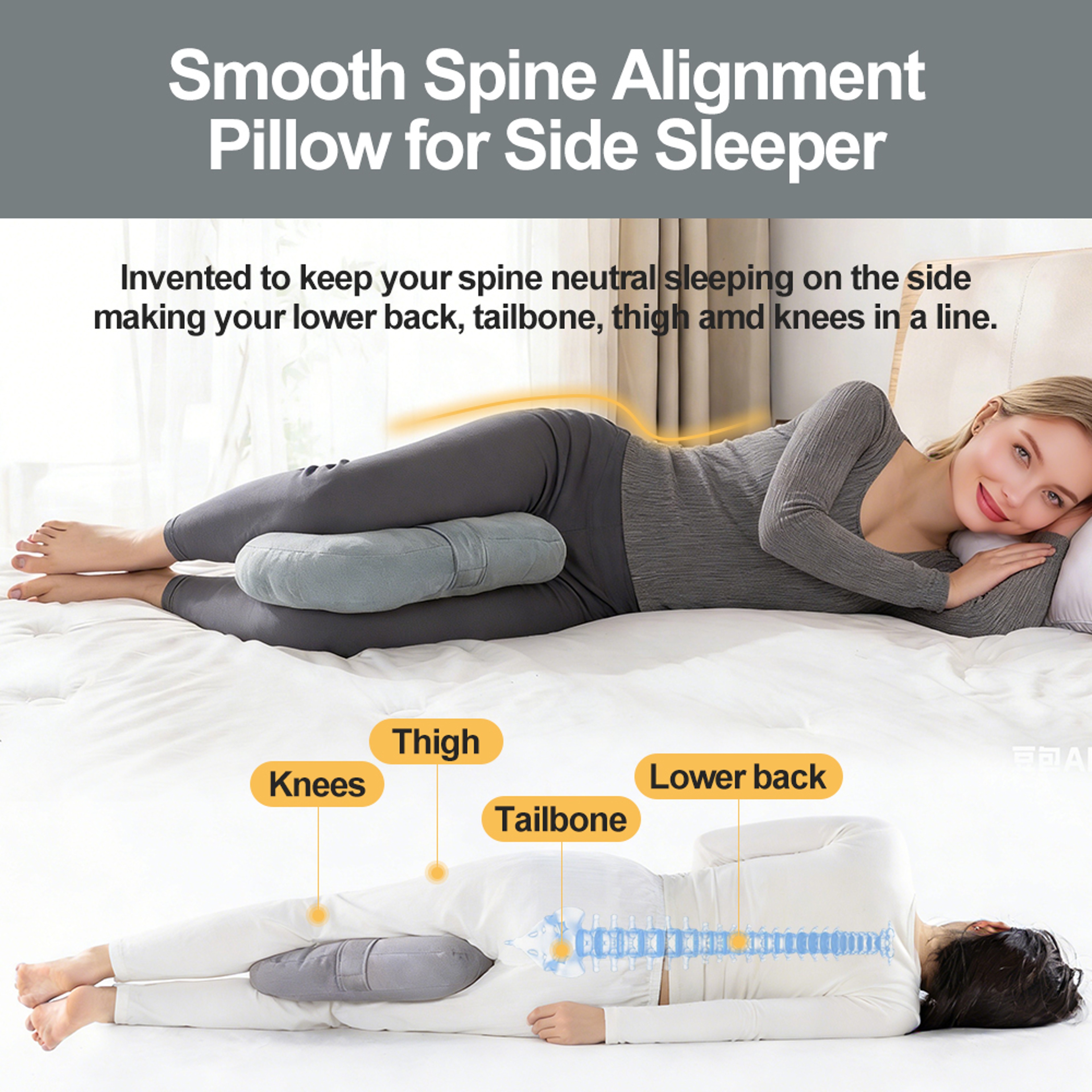 Plush Knee Pillow For Side Sleeper Support Leg Pillow For Hip  Back Pain Secure Bind Belt Machine W 2