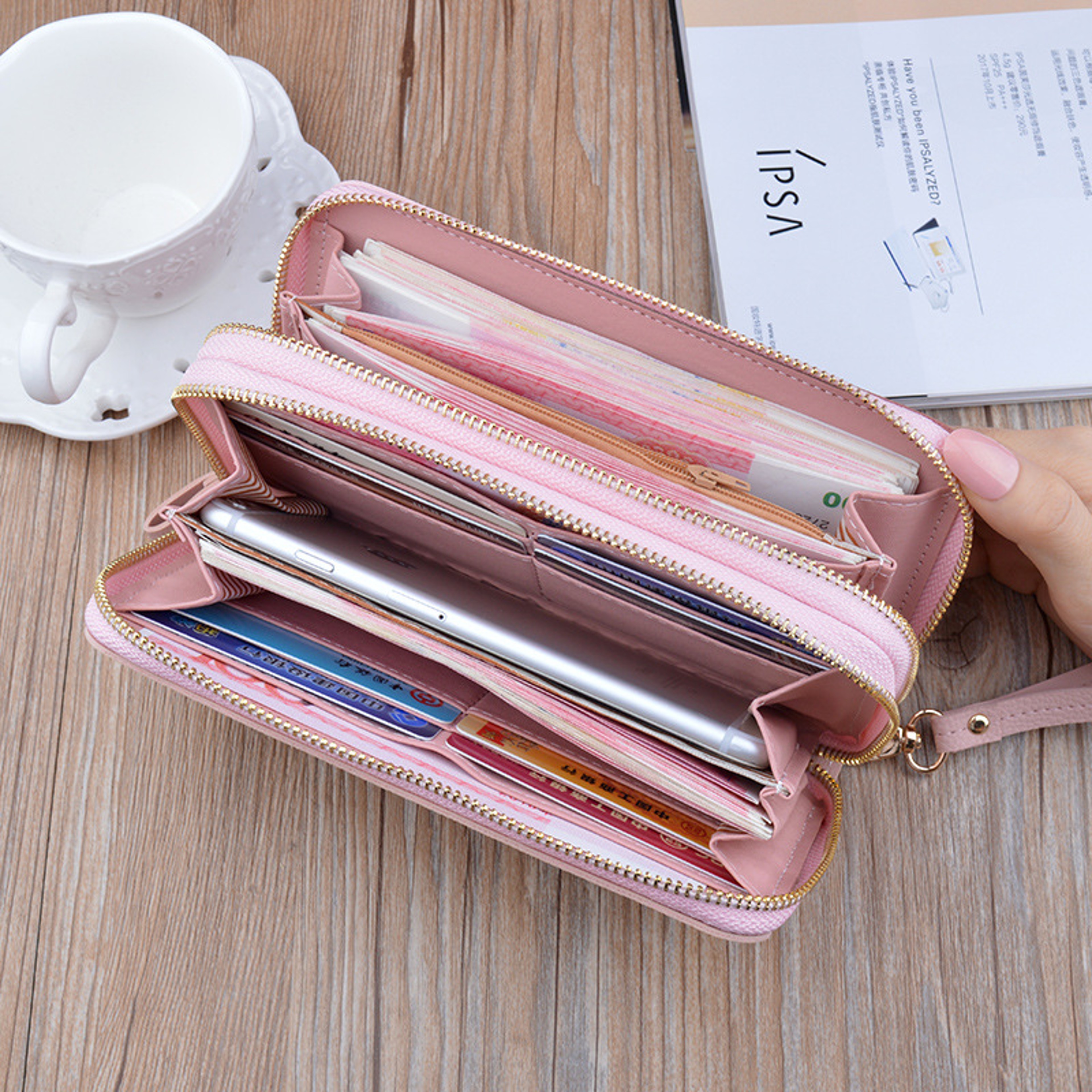 Double Womens Purses New Womens Wallet Long Fashion Simple Handbags Lychee Pattern Large Capacity 1