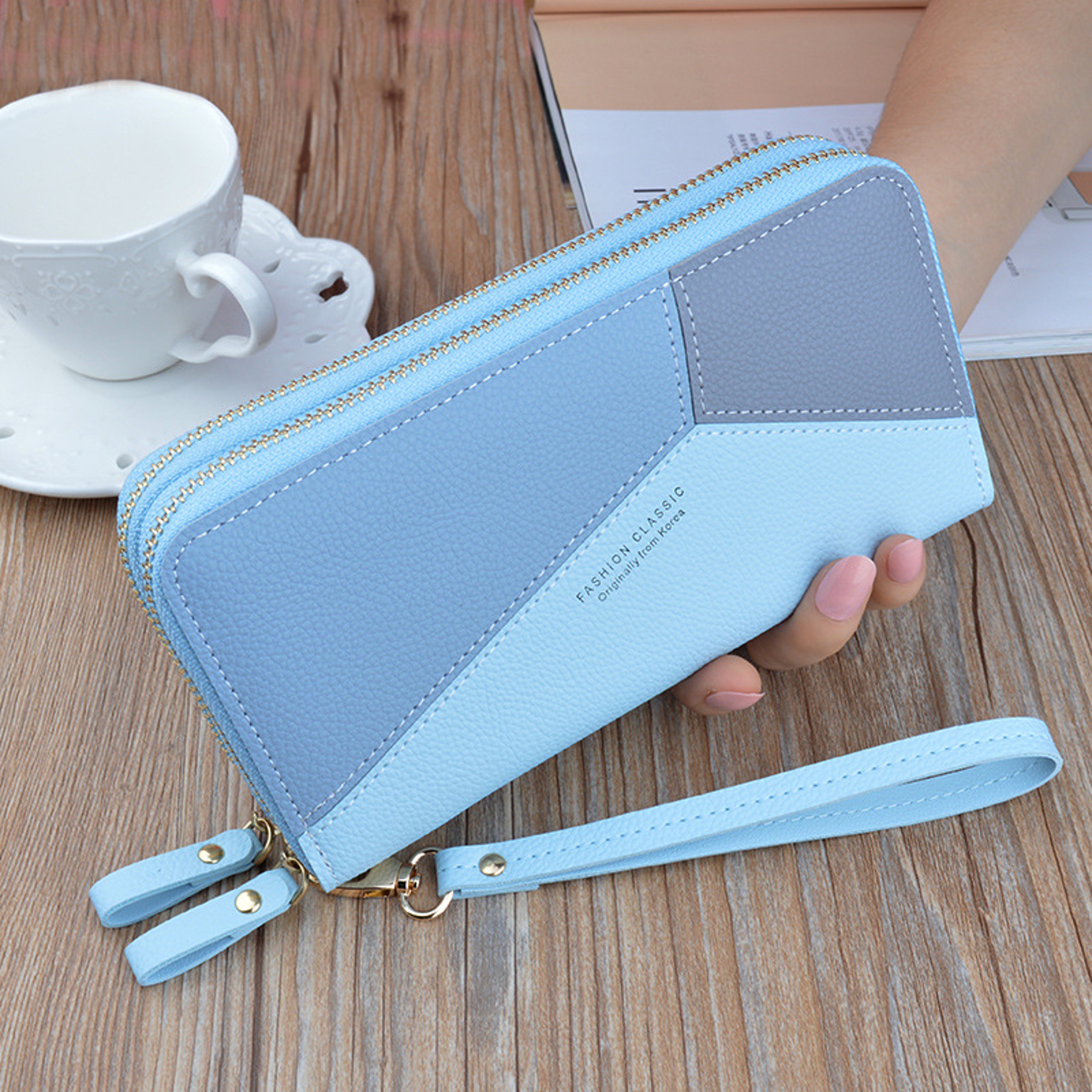 Double Womens Purses New Womens Wallet Long Fashion Simple Handbags Lychee Pattern Large Capacity 6