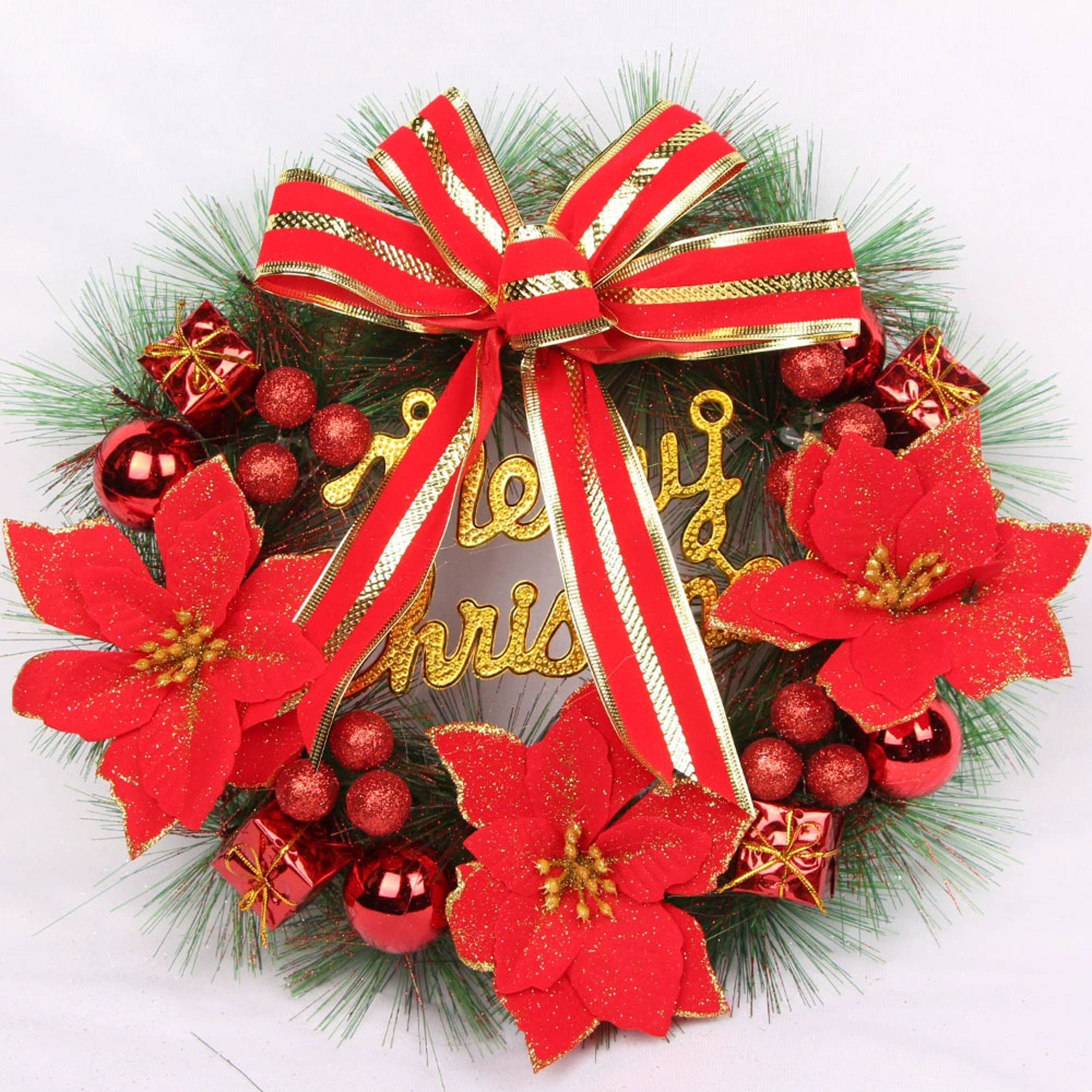 Pink Artificial Christmas Pine Wreath Pendant for Home, Party and Window Decoration – view 12