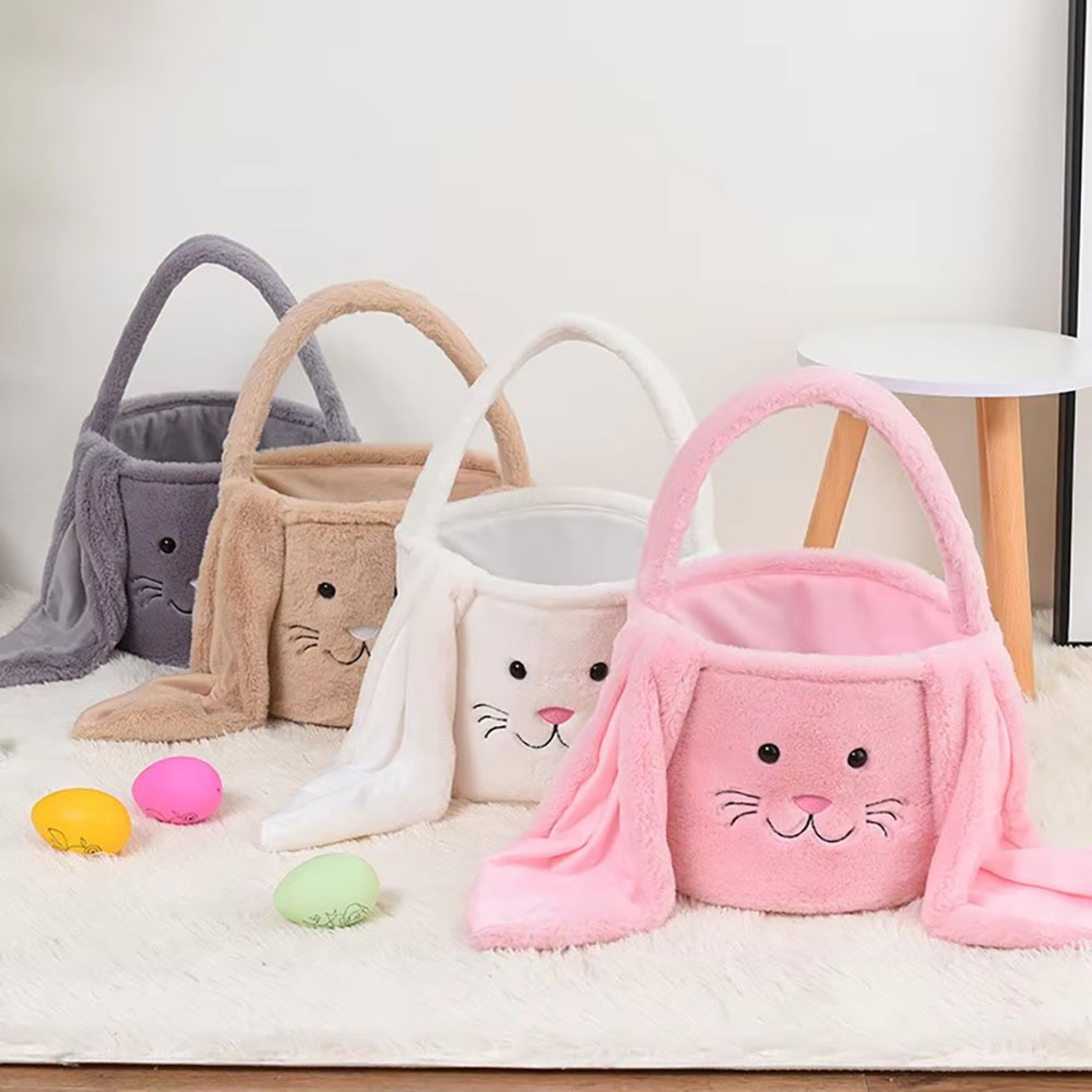 Lovely Easter Bunny Basket Plush Candy Carry Basket Bunny Gift Basket 3