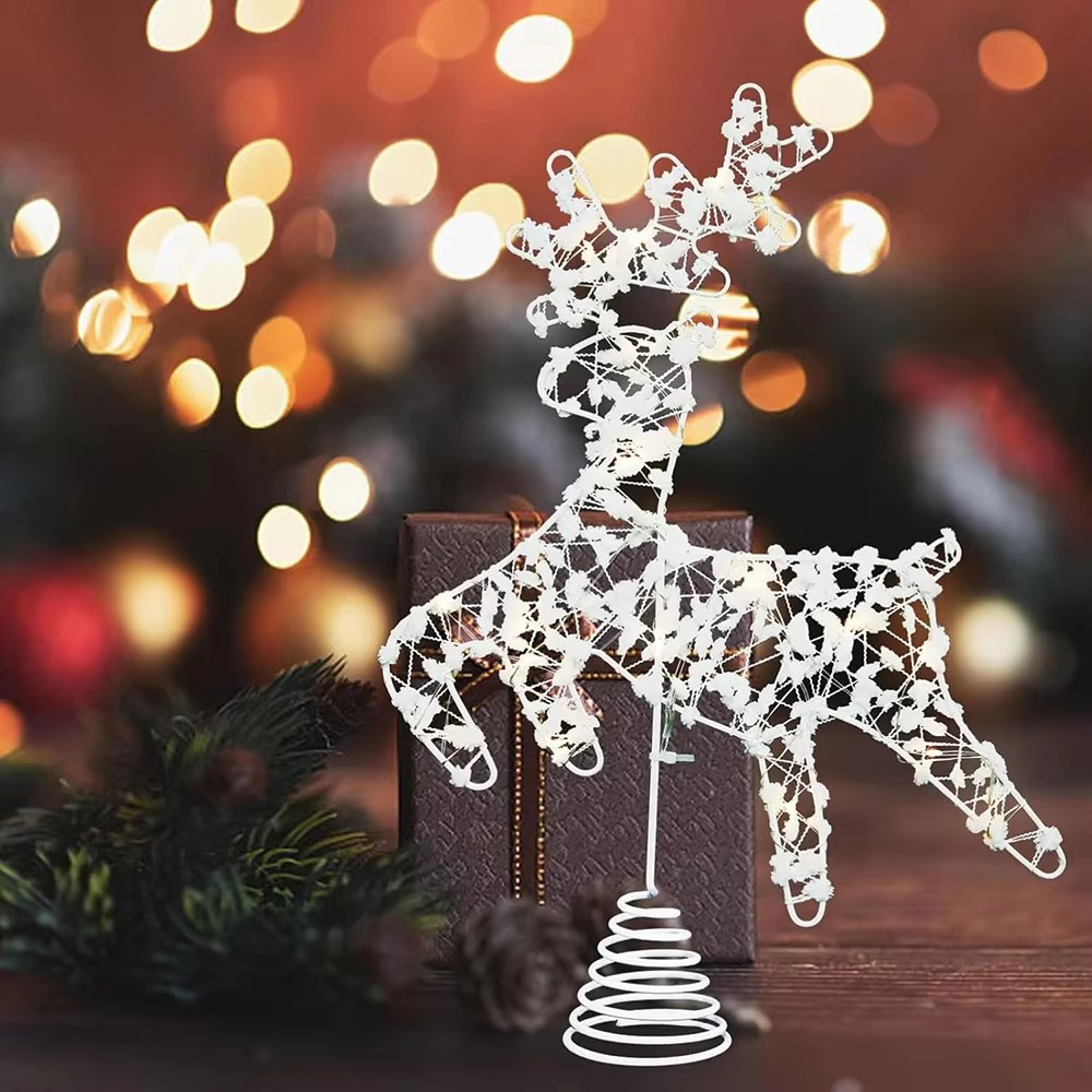 Hollow Snowflakes Iron Xmas Tree Ornament 3D Glitter Star Christmas Tree Topper Glowing Light Up Pa 4