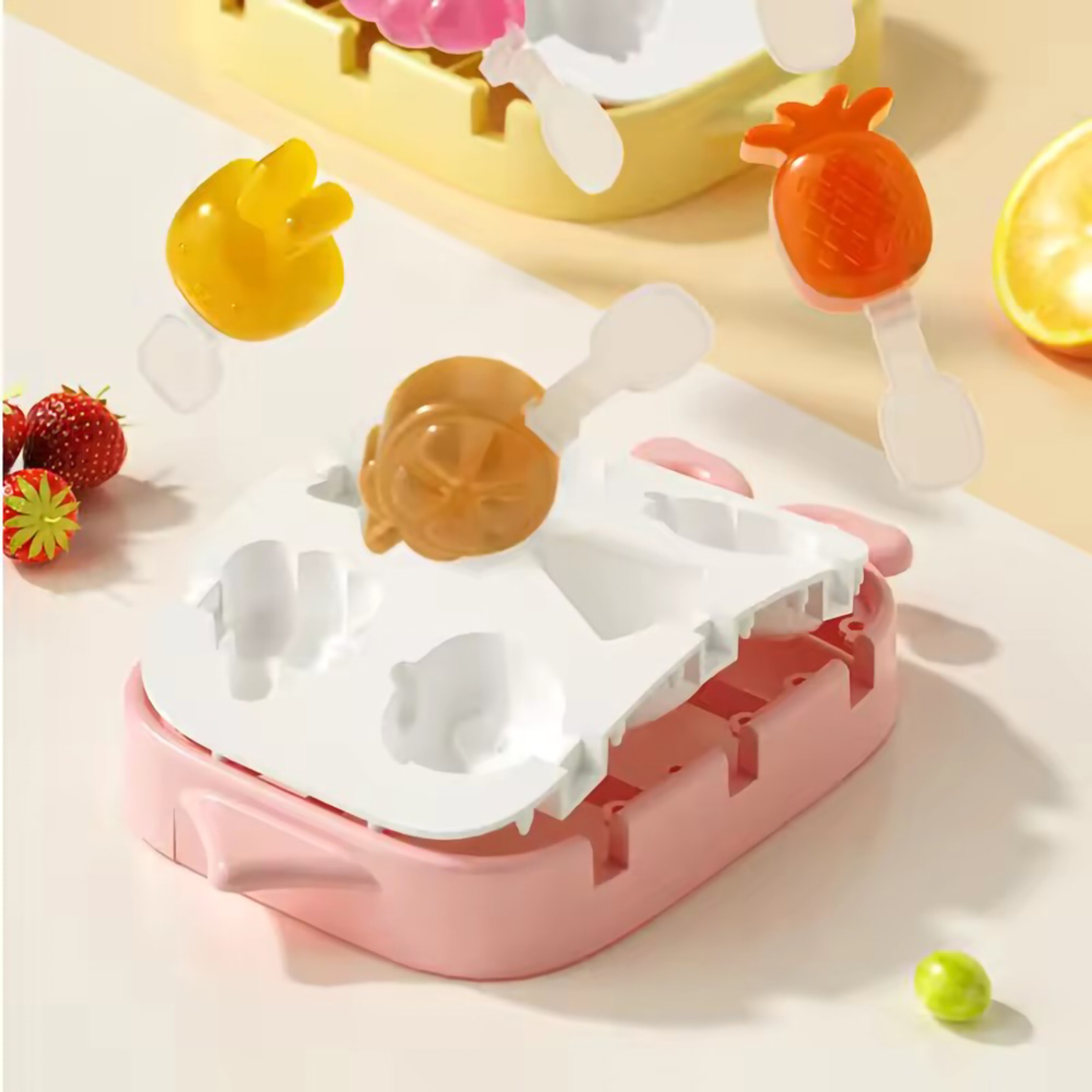 Cute Animal Fruit Shaped Popsicle Mold Box, Silicone Ice Cube Tray for Ice Cream – view 3