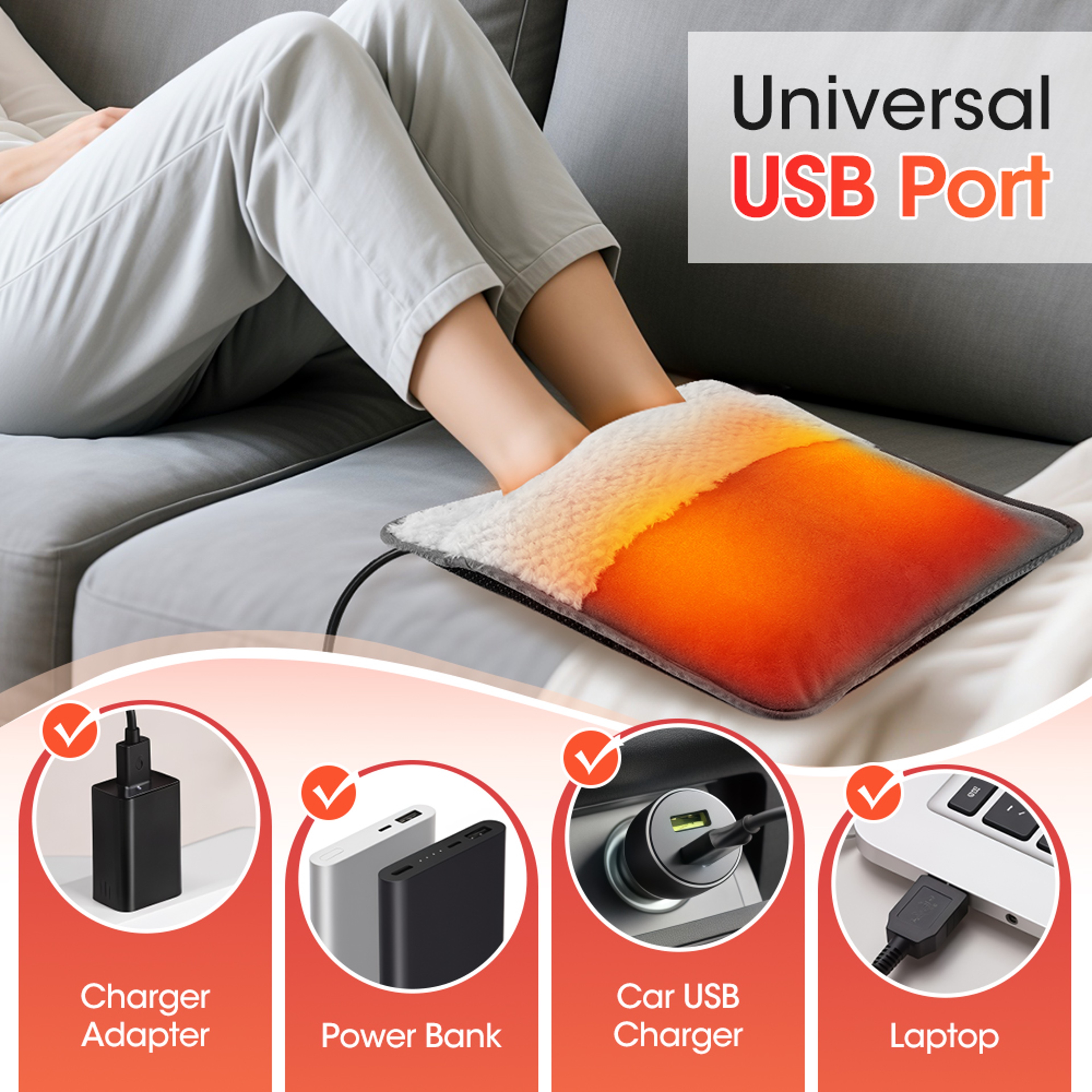 Soft Plush Foot Heating Pad, USB Foot Warmer Massager, Winter Sleeping Improvement Warming Mat, Washable Design – view 2