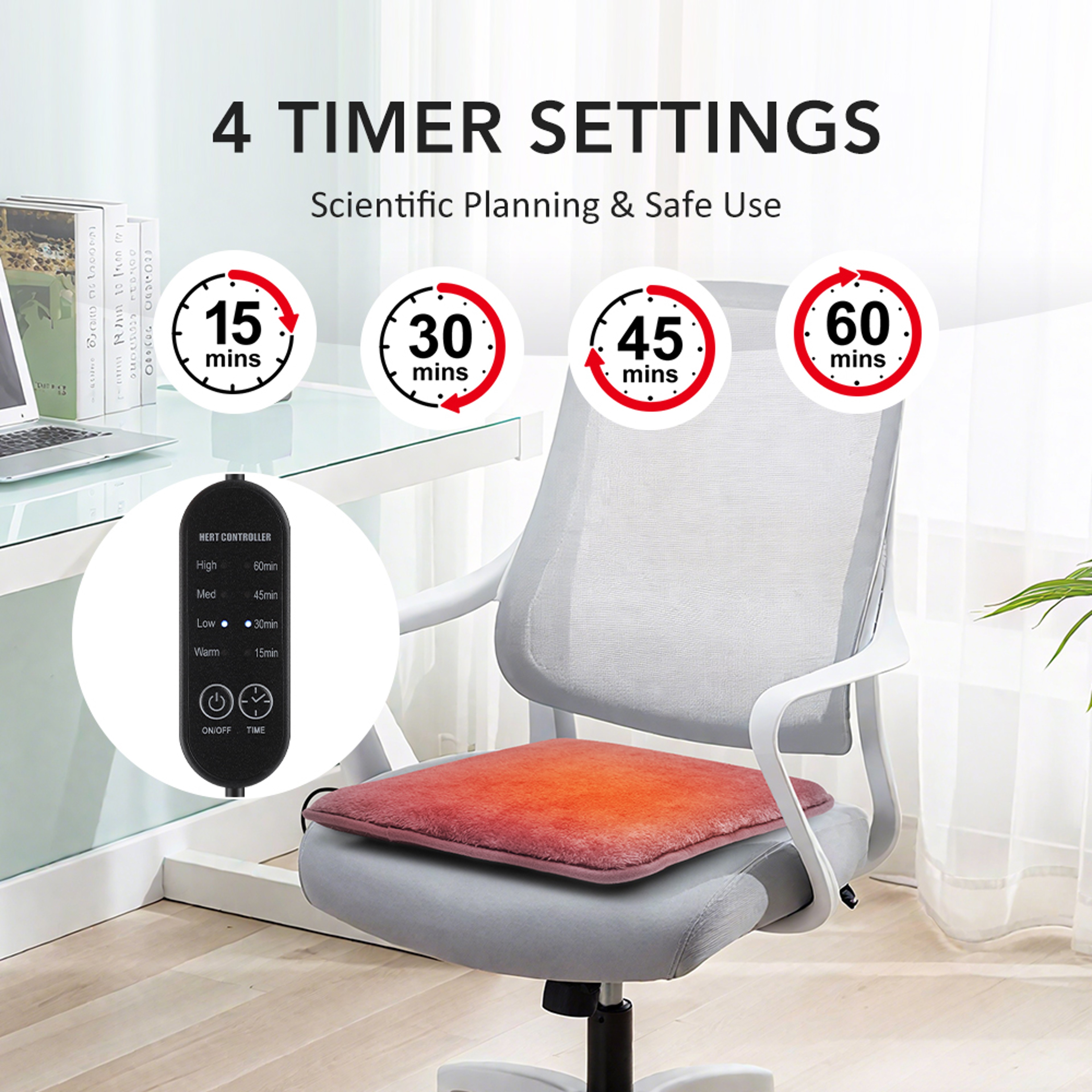 Cold Resistant Chair Heated Mat for Office Travel, USB Electric Heated Seat Cushion, 4 heat levels – view 3