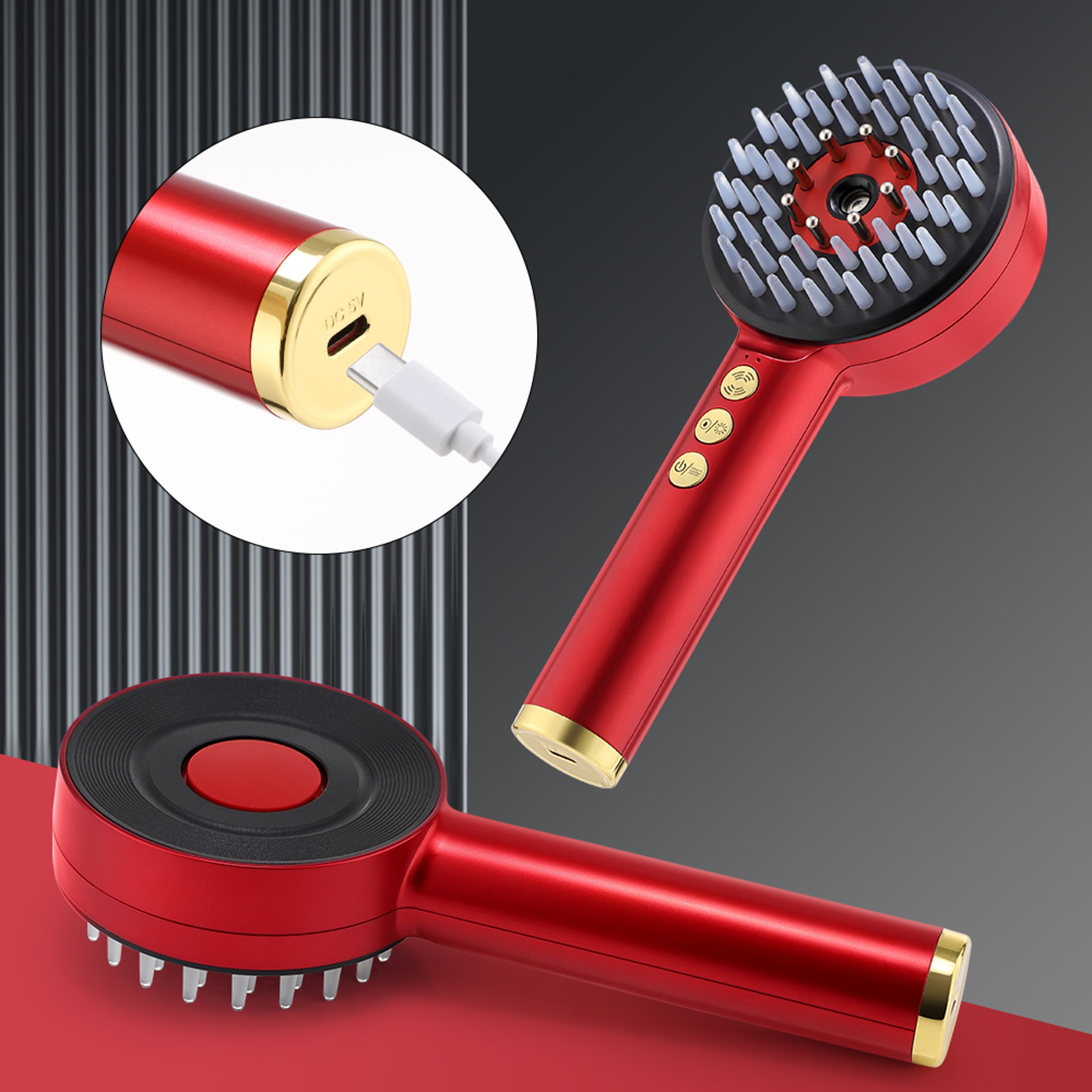 Red Light Laser Comb For Hair Follicle Hair 3 Modes Electric Massage Comb Portable Oil Applicator 3