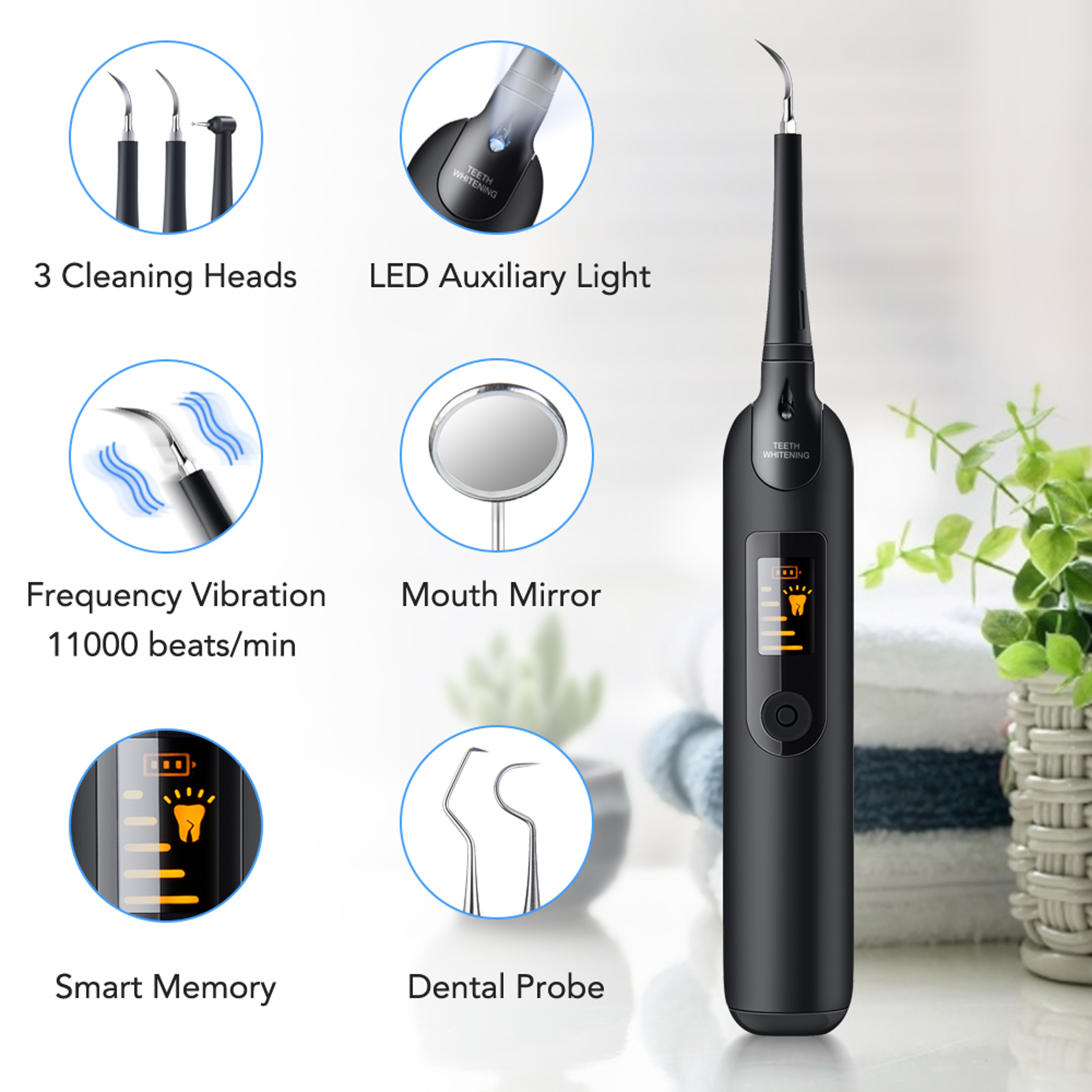 Electric Sonic Dental Scaler Calculus Stains Remover Tooth Cleaner Kit For Teeth Whitening  Oral Ca 2