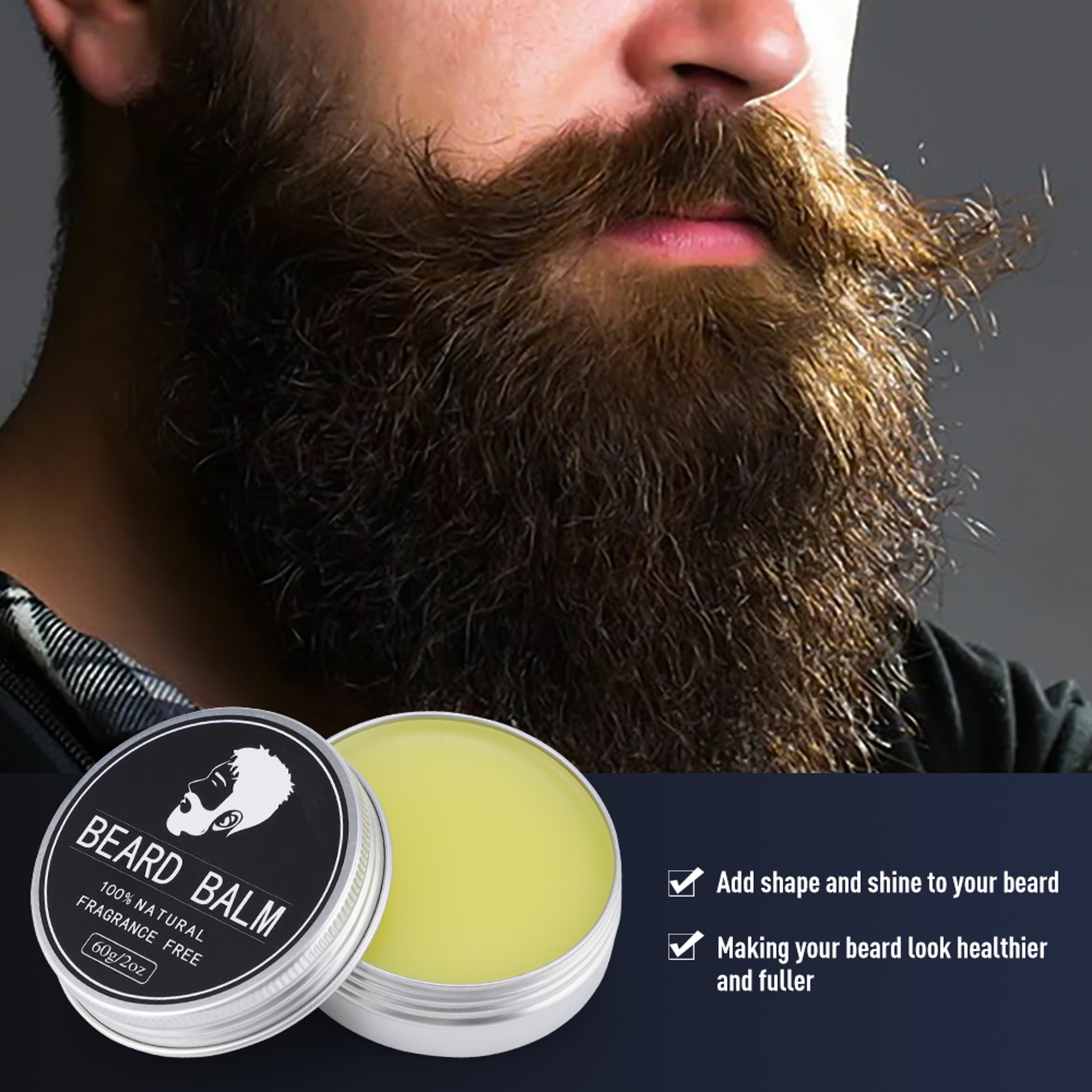 Beard Care Wax for Men, Moisturizing Mustache Cream, Facial Hair Thicking Balm – view 3