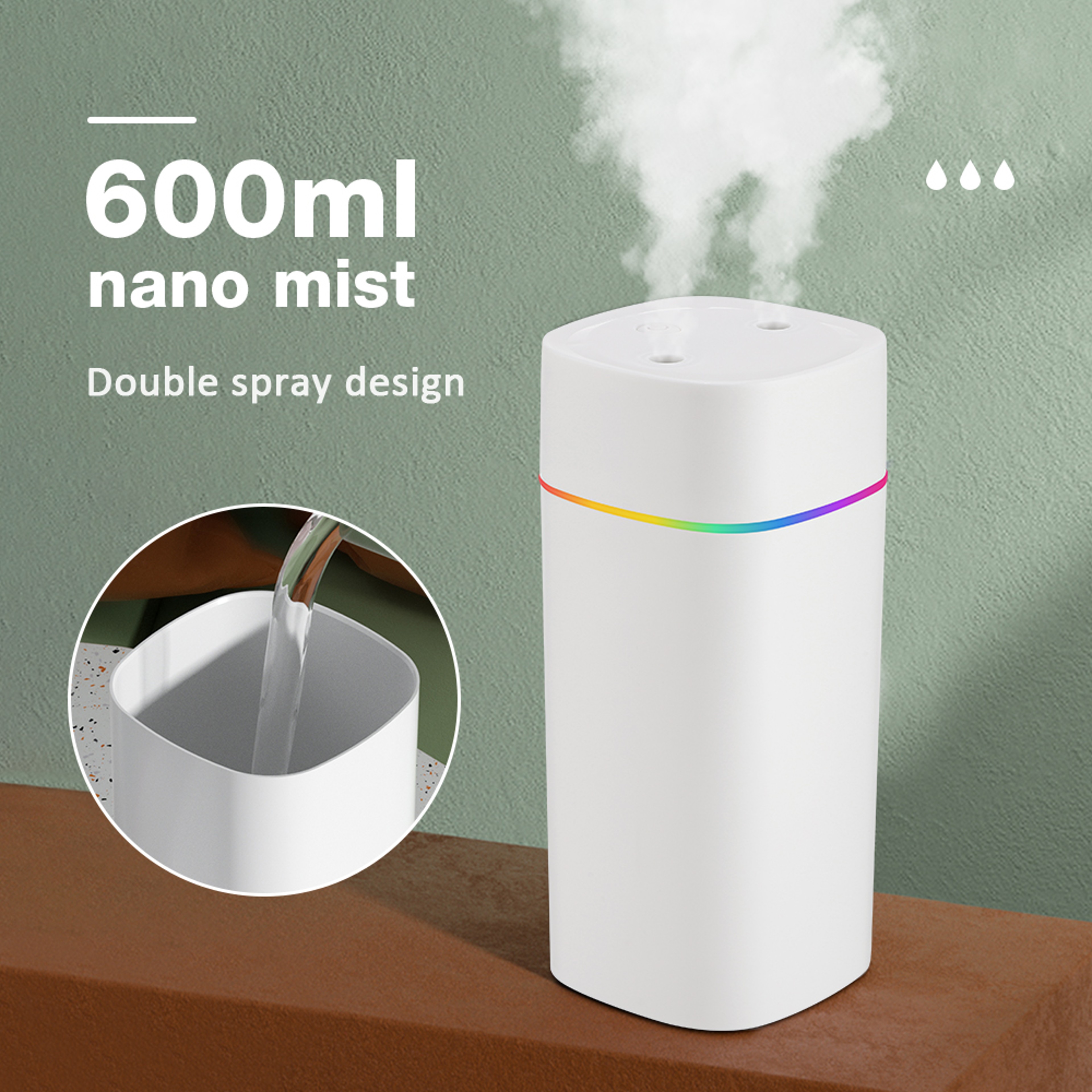 Portable Electric Air Humidifier Aroma Oil Diffuser With Colorful Night Light And USB Cool Mist Spr 1
