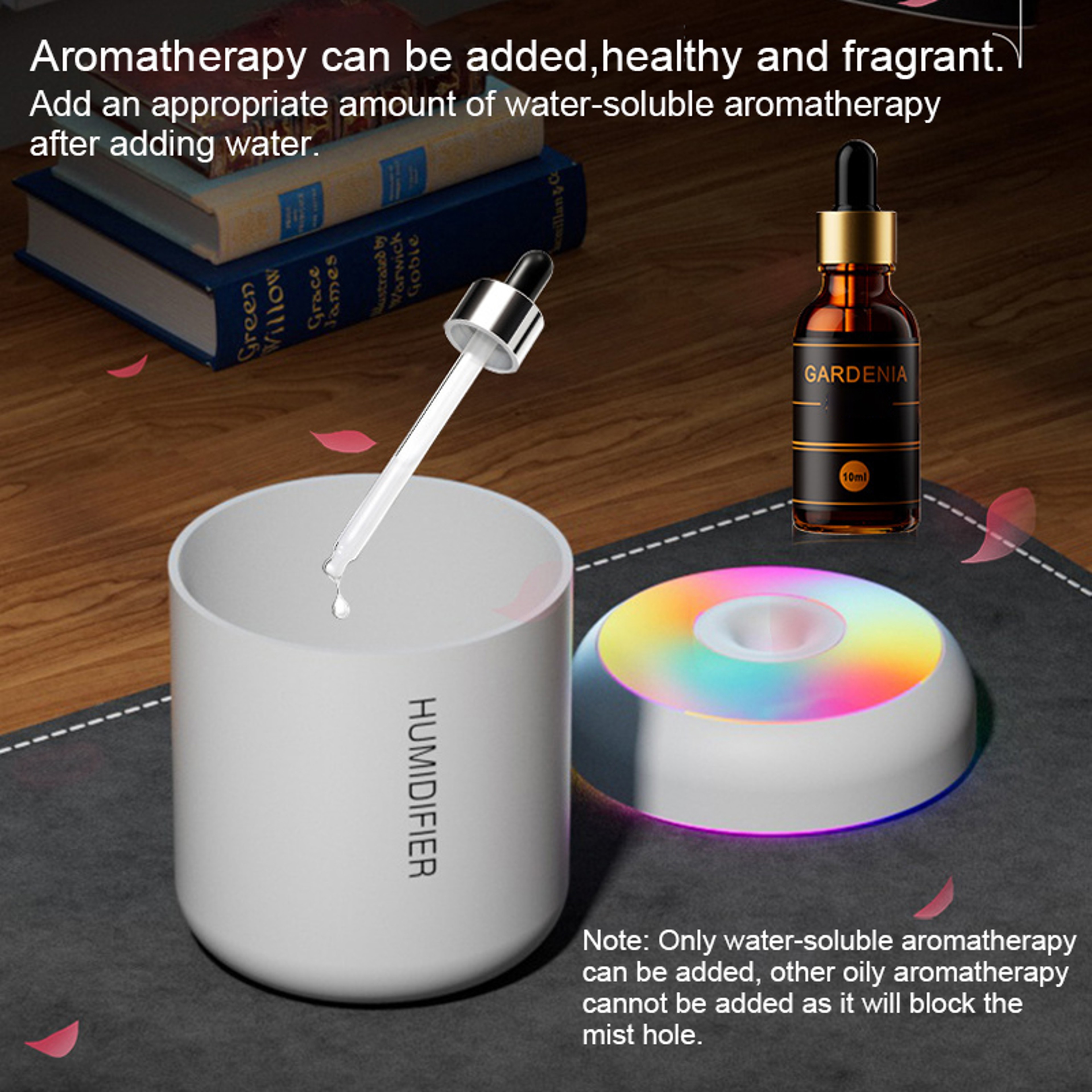 USB Electric Mini Air Humidifier, Essential Oil Diffuser with Aromatherapy Lights for Car & Home – view 6