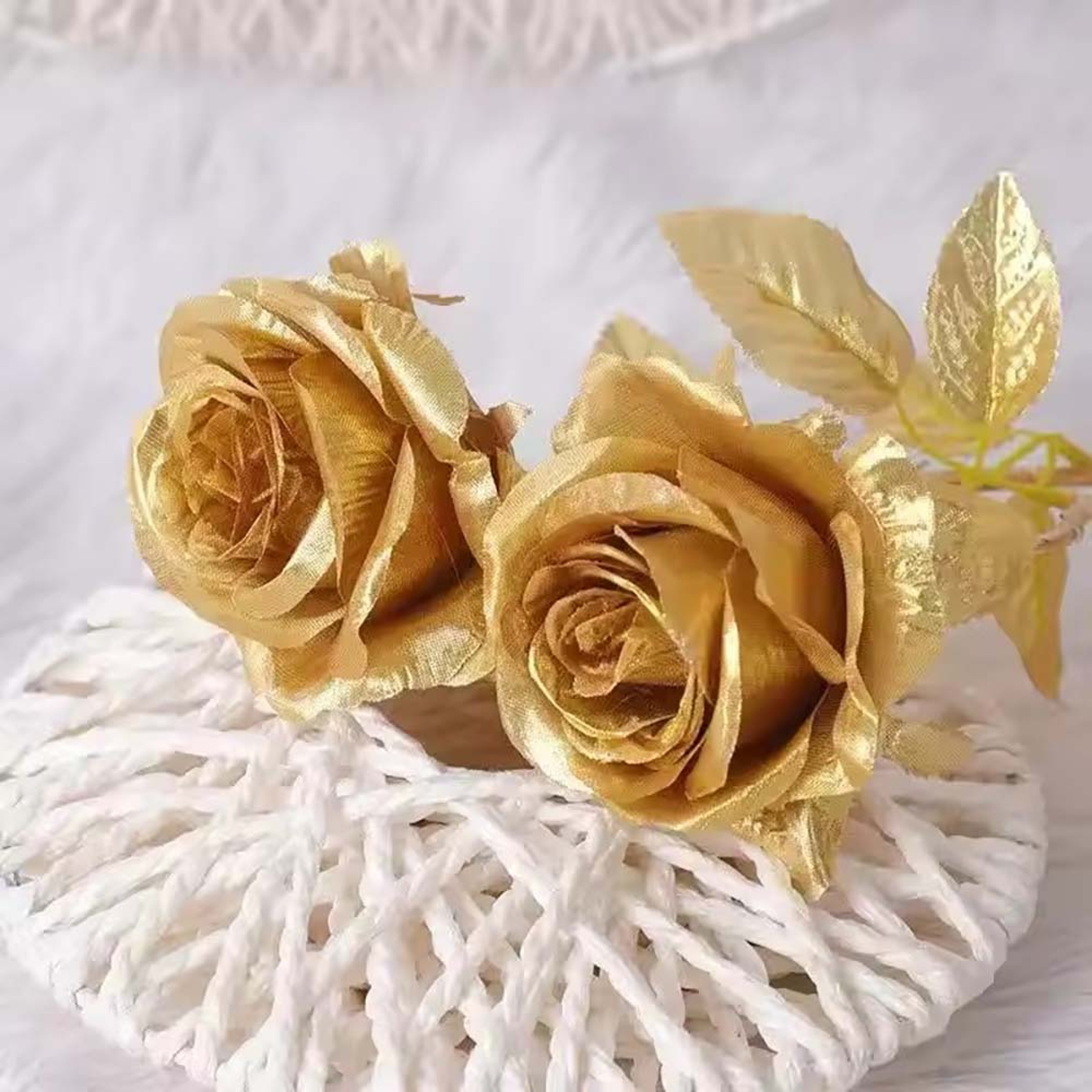 Golden Silk Rose, Wedding Decoration, Living Room Flower, Photography Props, Single Branch Rose – view 2