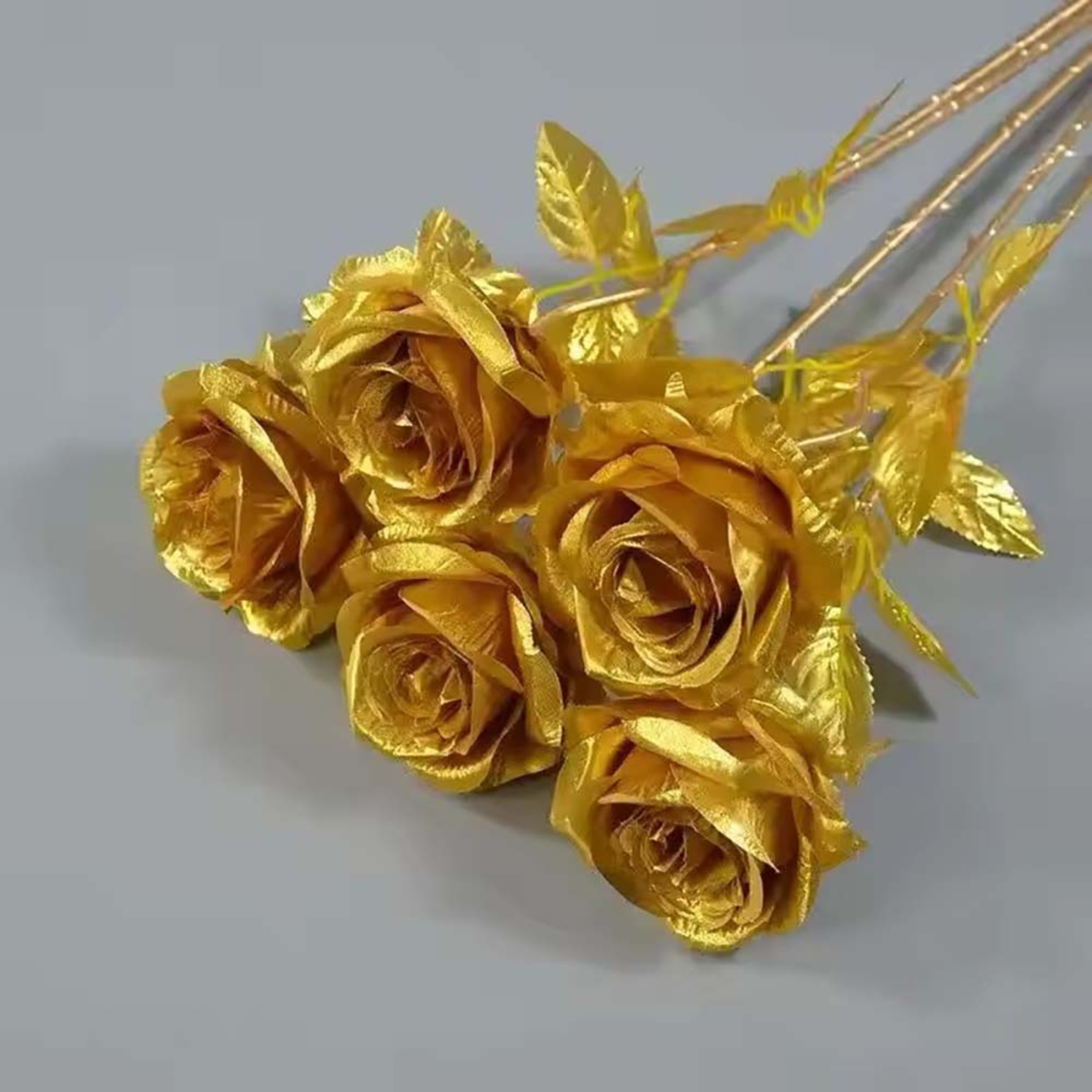 Golden Silk Rose, Wedding Decoration, Living Room Flower, Photography Props, Single Branch Rose – view 6