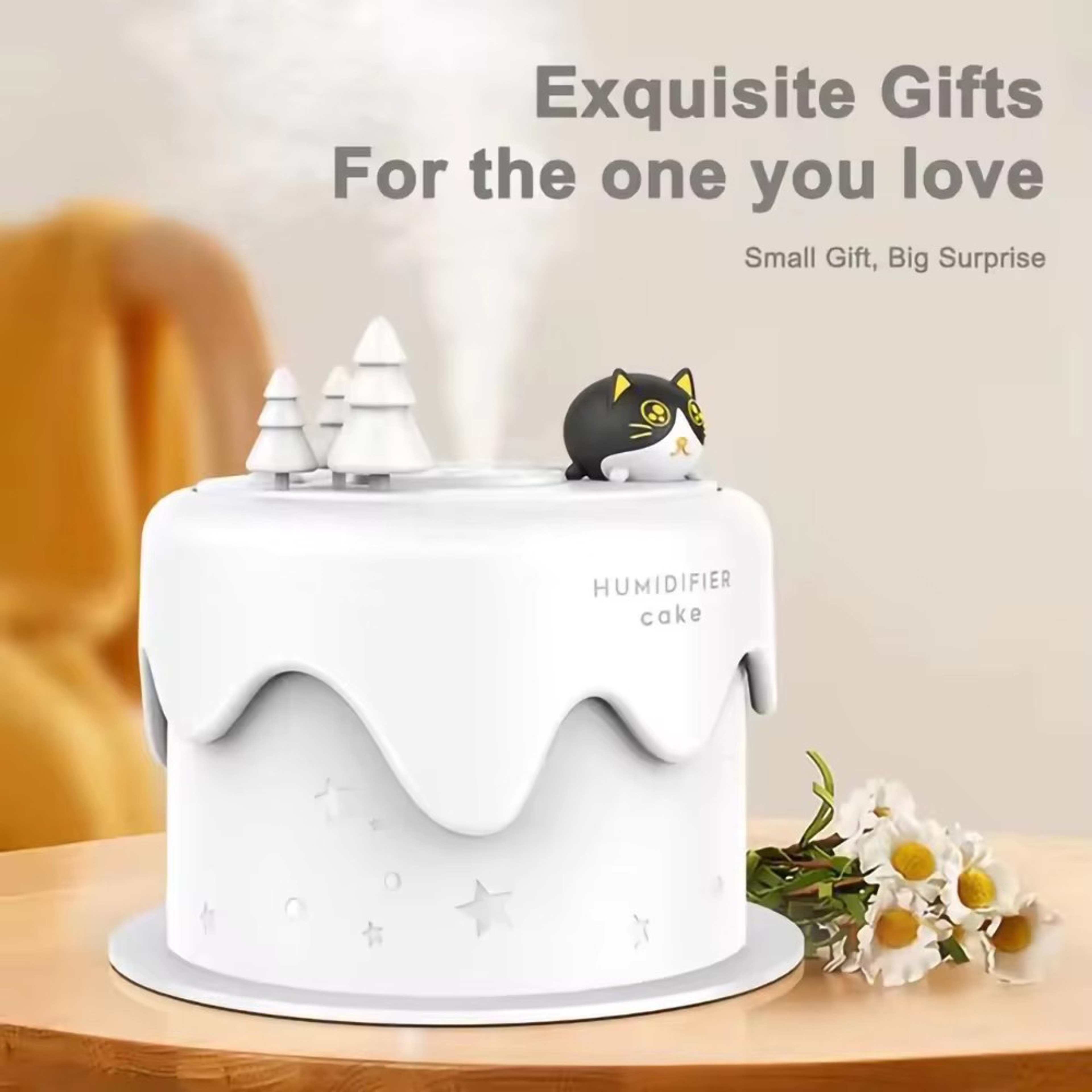 UltraQuiet Cat Cake Humidifier With Colorful LED Lights Ideal For Bedroom 6