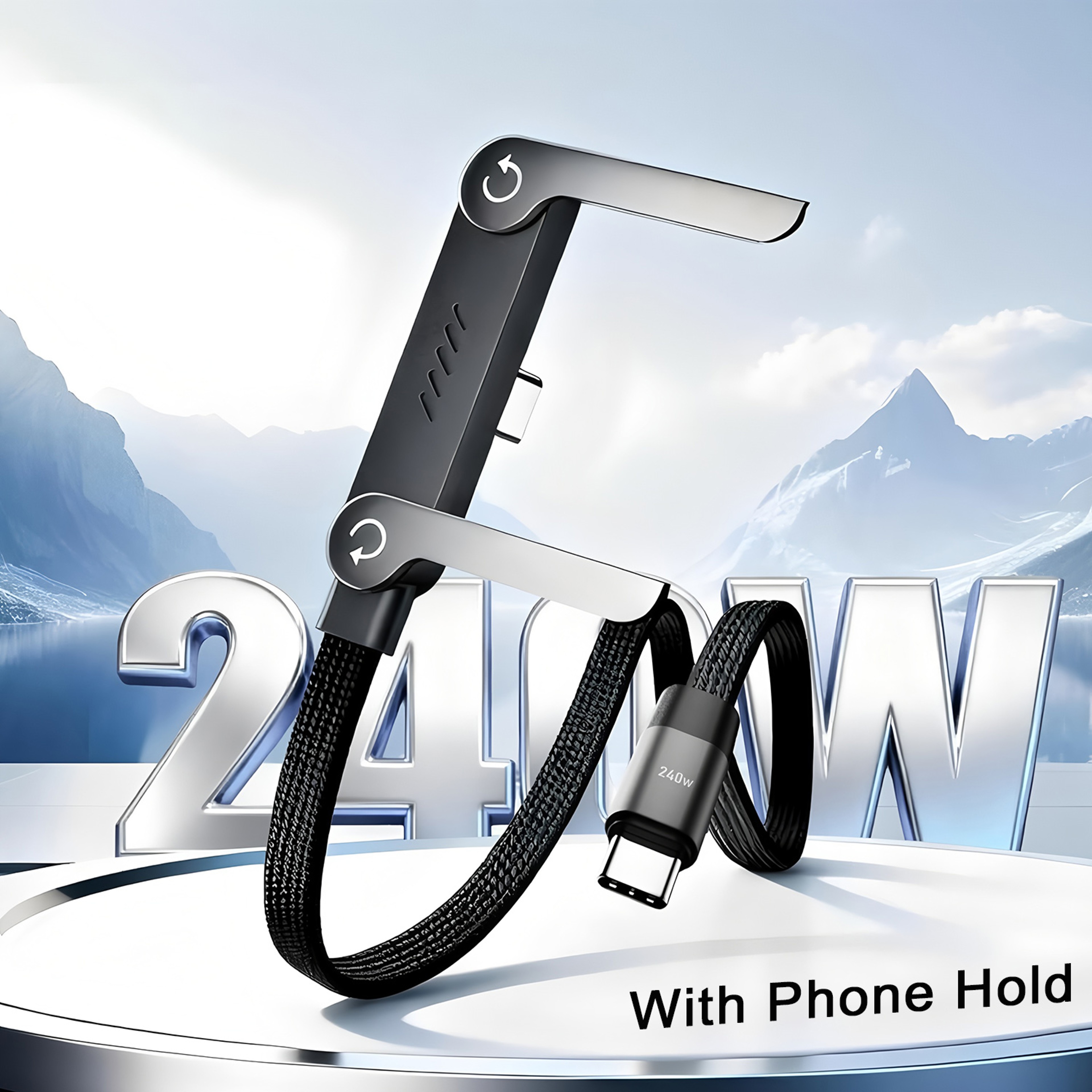 Foldable Mobile Phone Holder With 360 Rotating Charging Data Cable Fast Charging Stand For Tablets