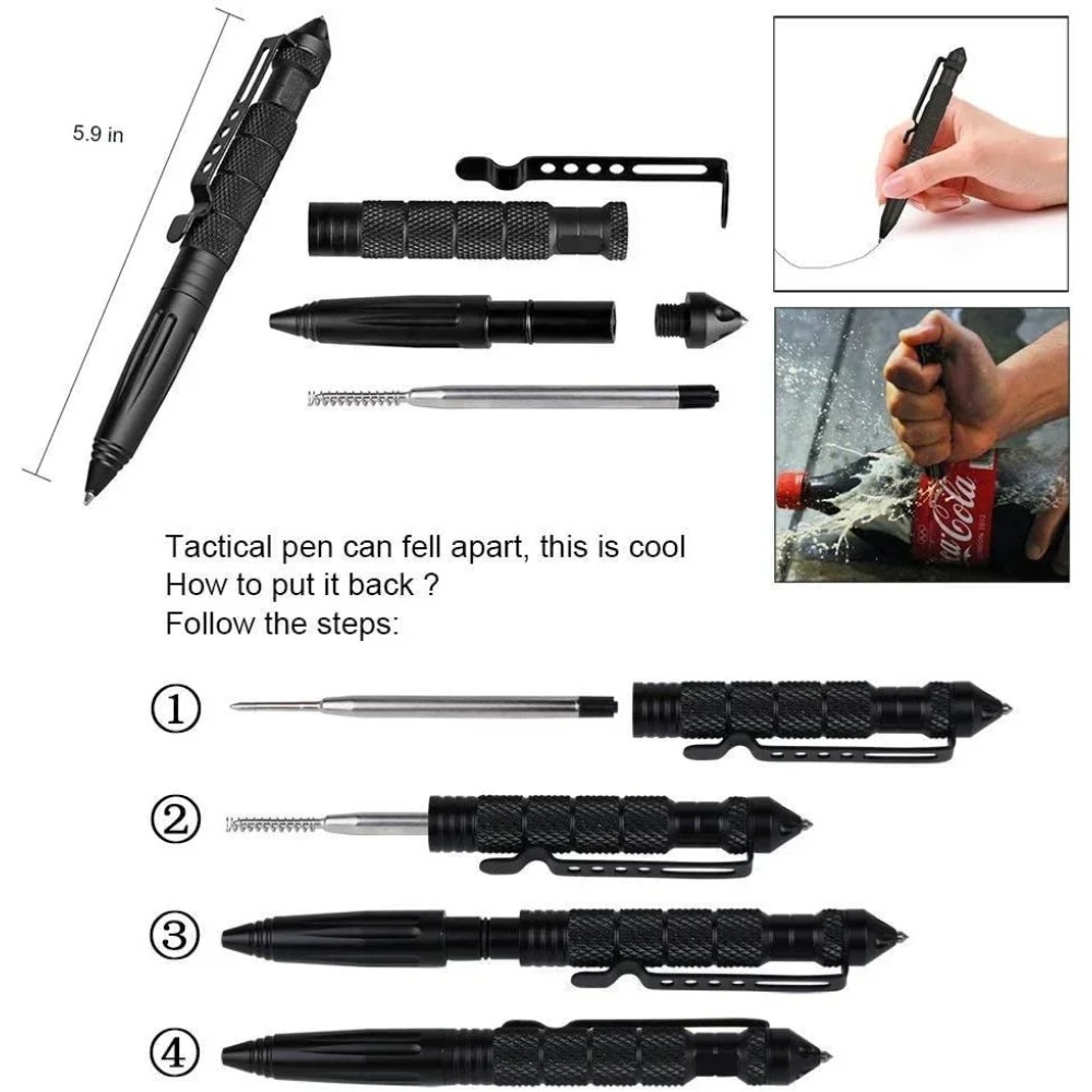 Self Defense Multifunctional Tactical Pen Emergency Survival Tool Glass Breaker Tungsten Steel Outd 4
