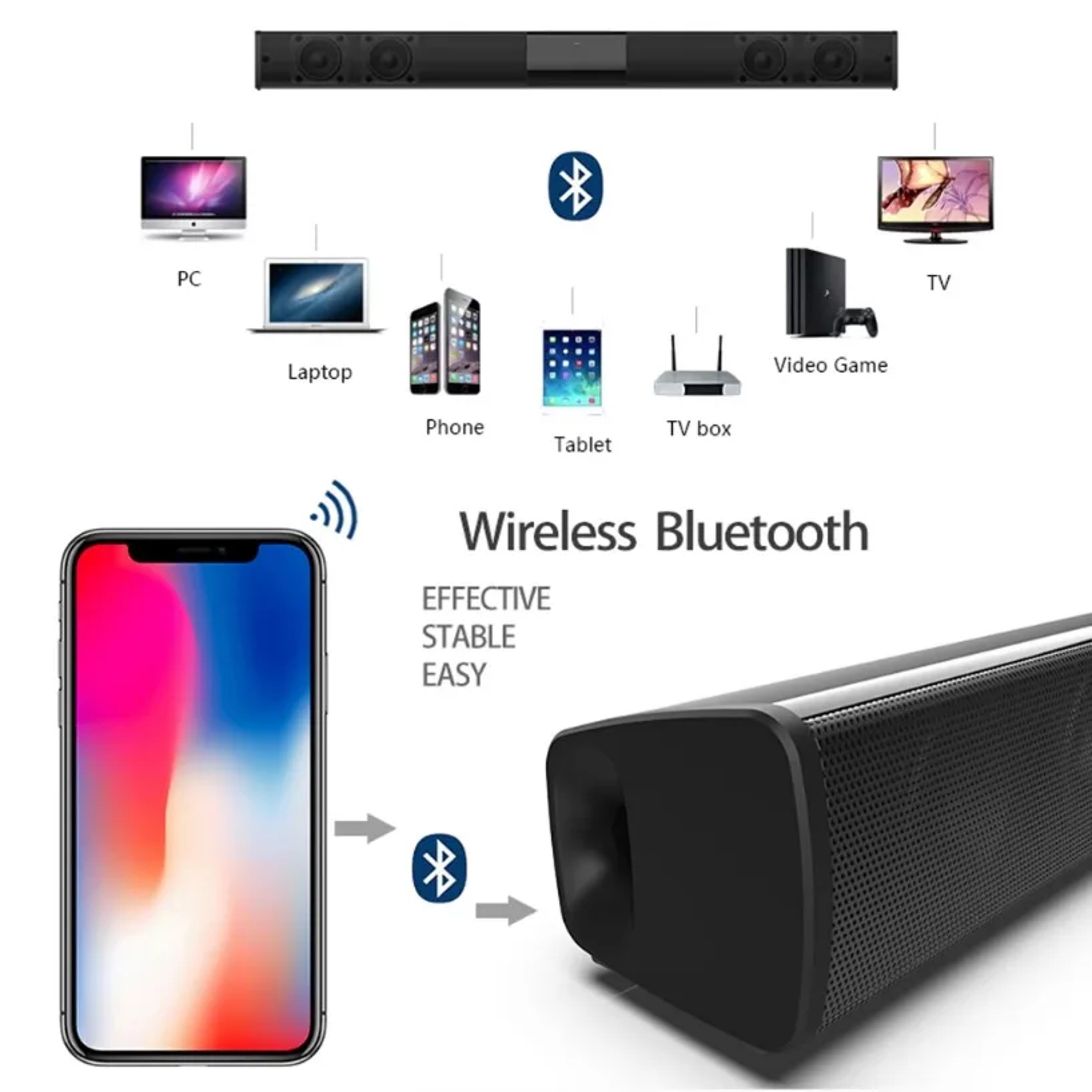 Bluetooth Soundbar Speakers Stereo Surround Sound Home Cinema With Remote Control 2