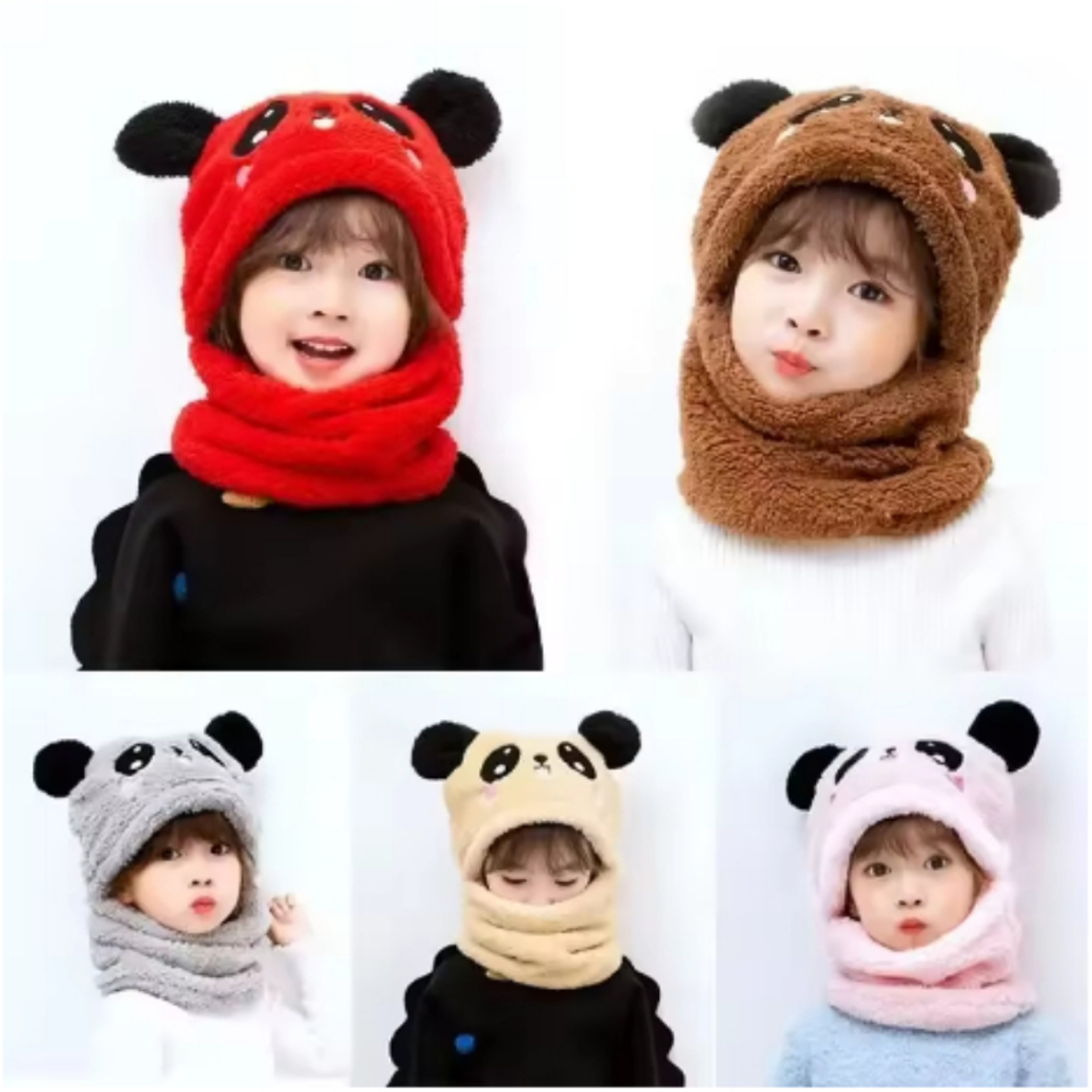 Thicken Cartoon Hat For Girls Boys Winter Cap For Kids Baby Scarf Hat Plus Fleece For Children 0