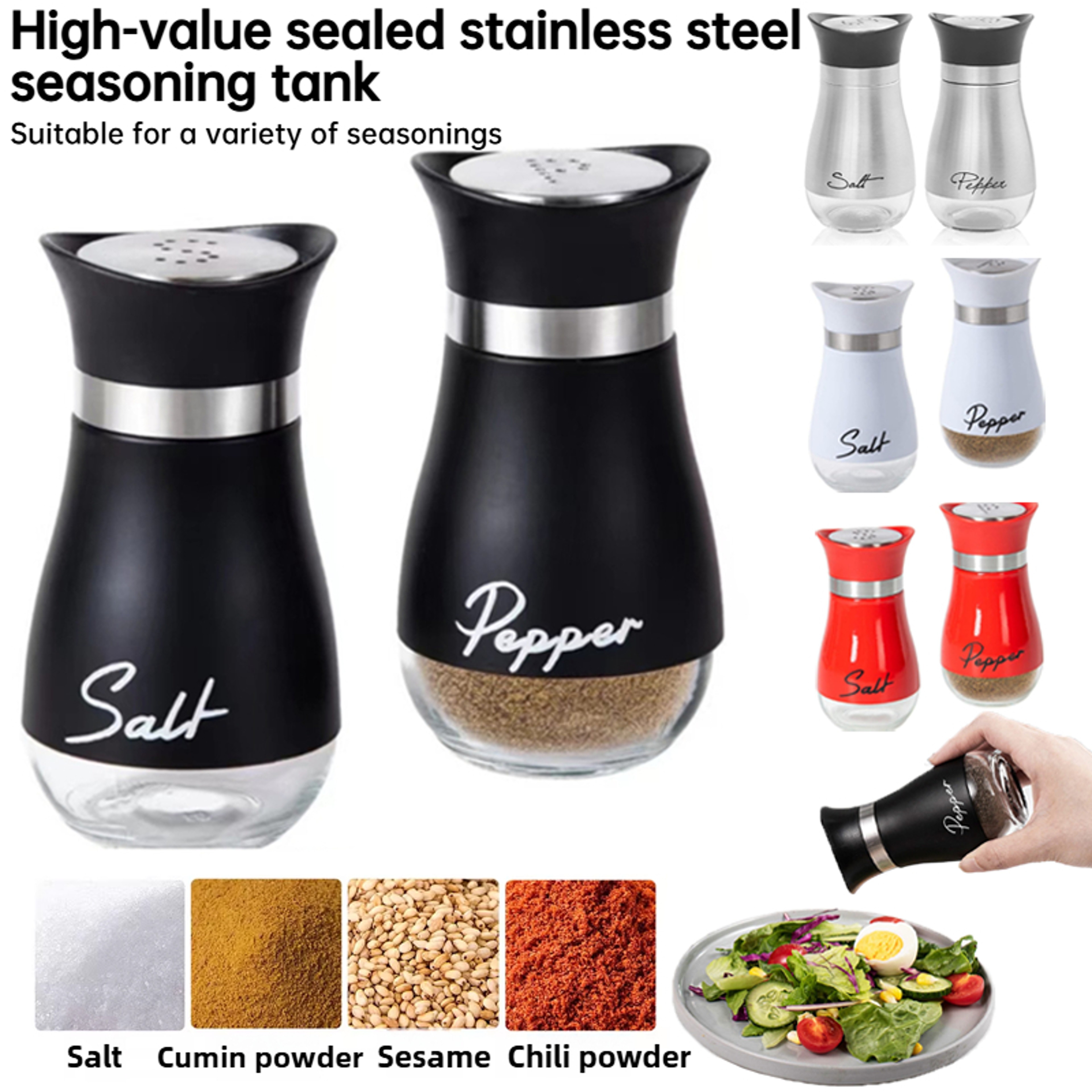 Salt and Pepper Bottle Set, Reusable Seasoning Containers, Sealed and Moisture-Proof for Home and Commercial Kitchens – view 2