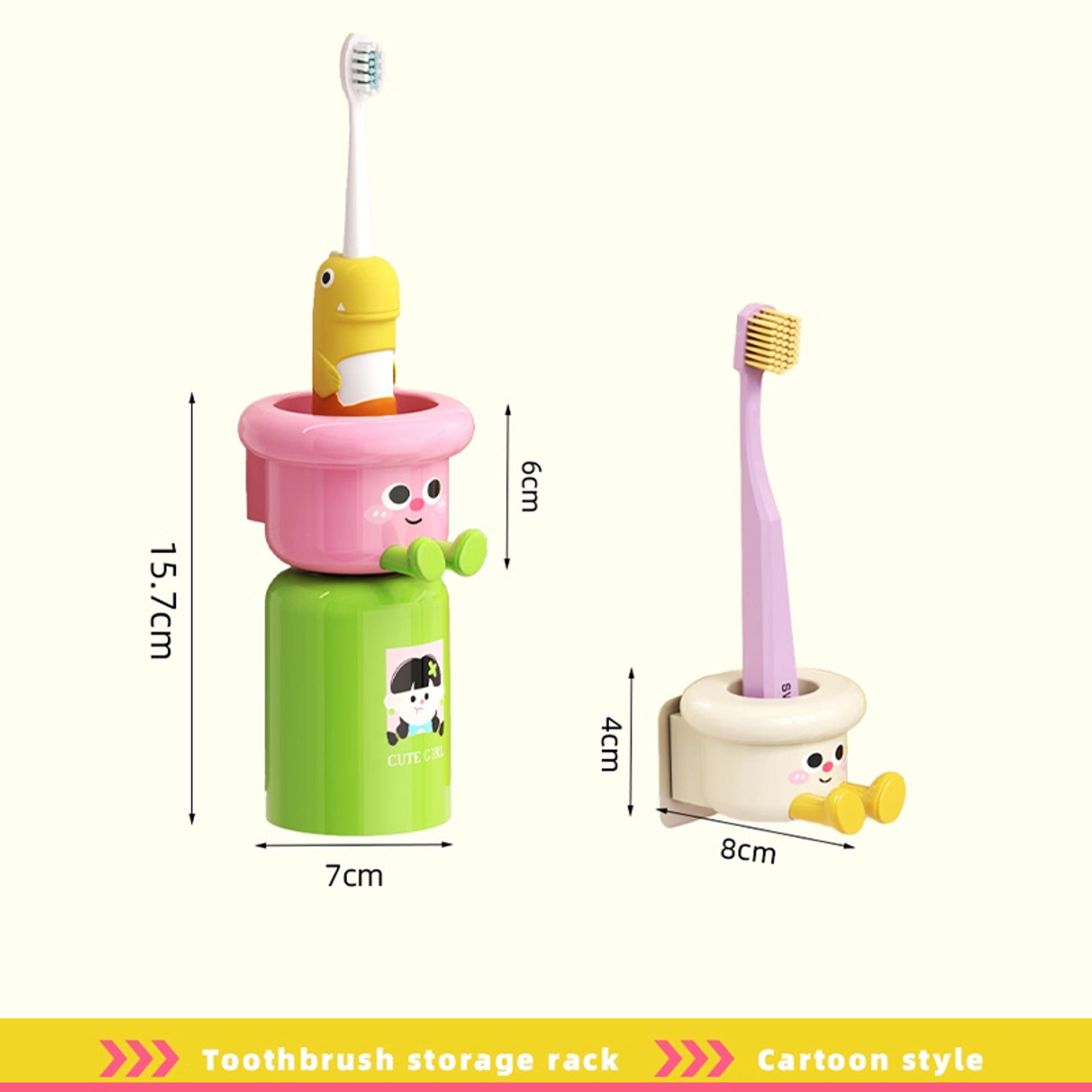 2 In 1 Gargle Cup Cute Kids Creative Toothbrush Holder Household No Punching Organizer Rack With Cu 2