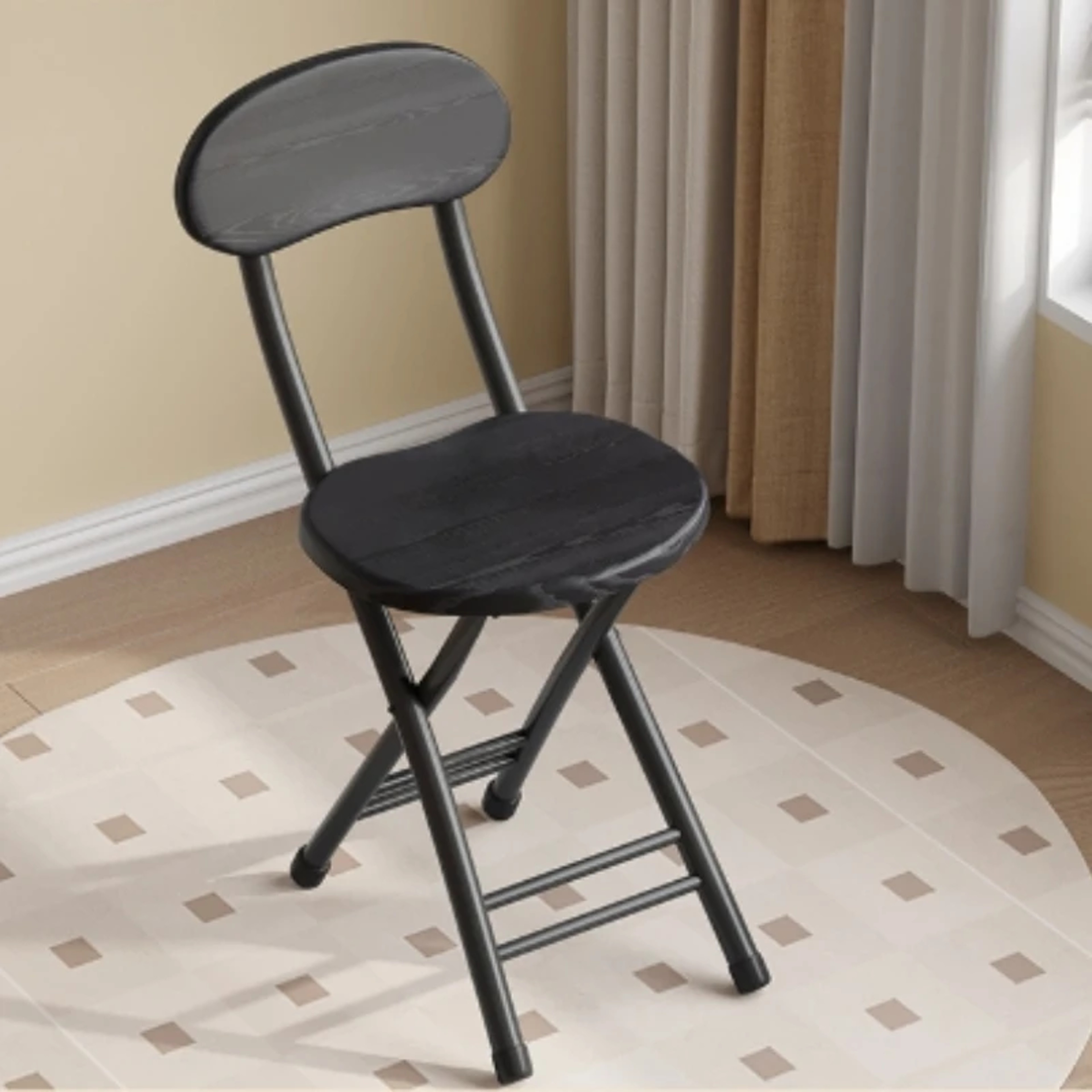 Portable Folding Chair with Oval Seat, Durable Metal Frame, No Assembly Needed, Hardwood Construction for Home – view 4