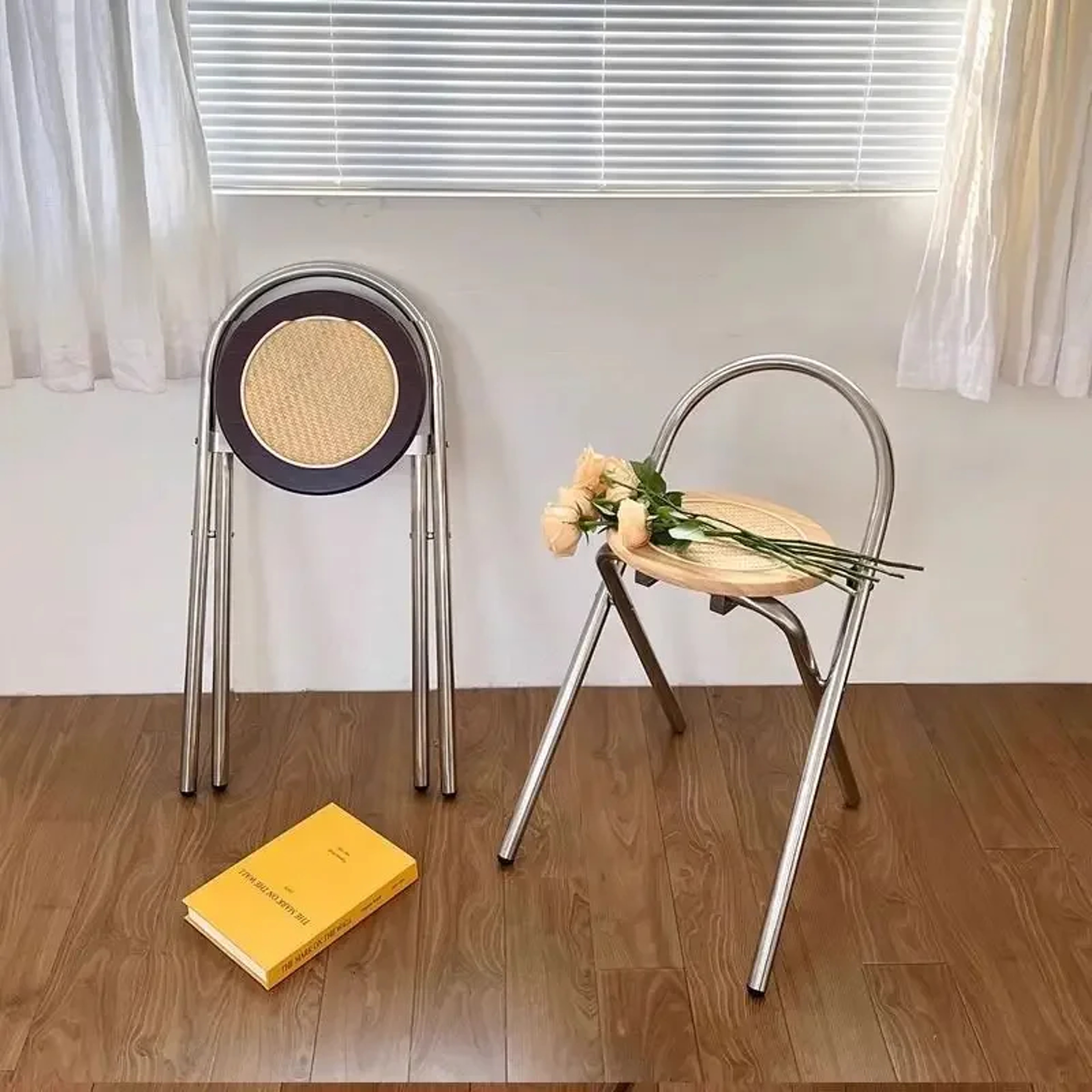 Foldable Retro Backrest Dining Chair Leisure Balcony Rattan Bar Chairs For Family Use 1
