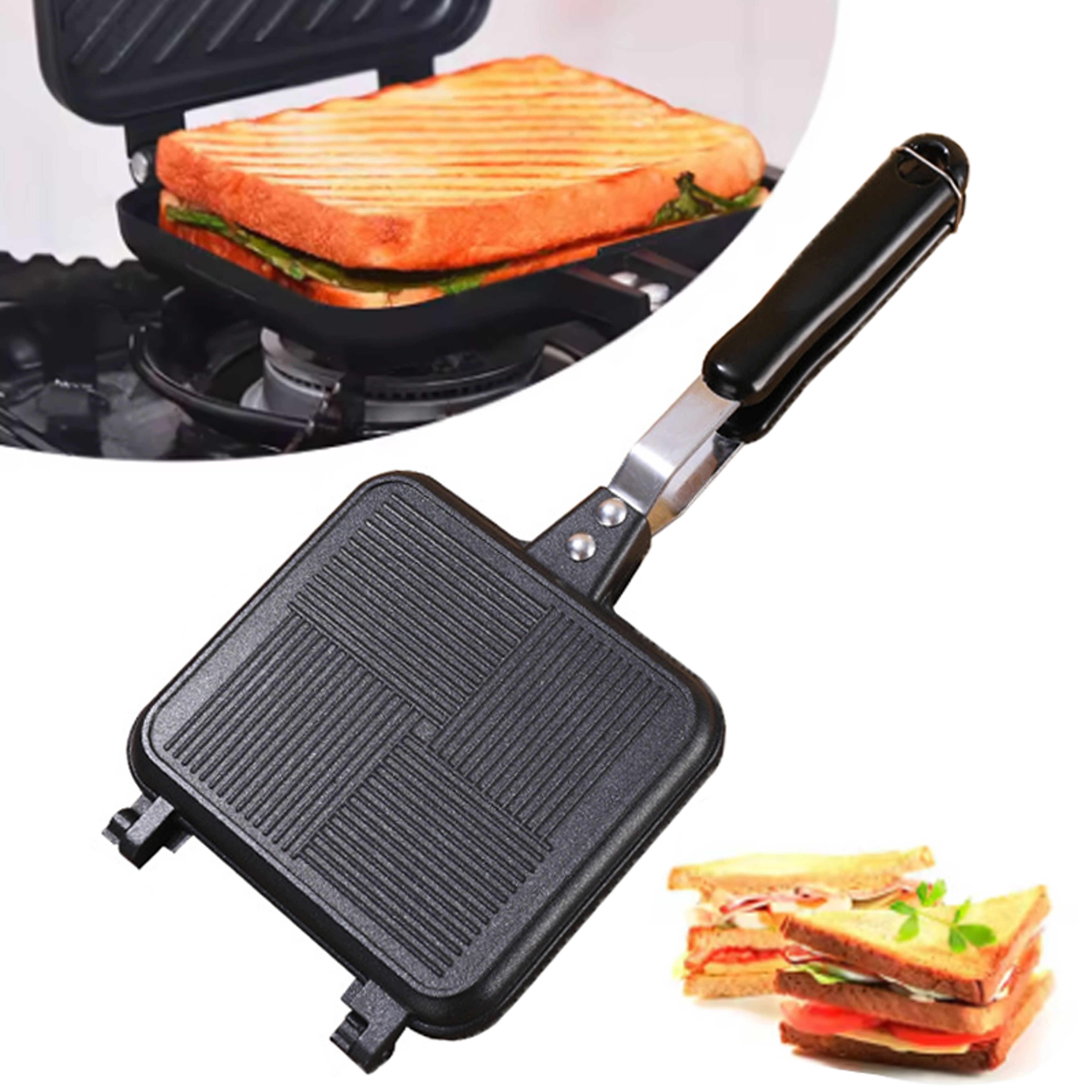 Non-Stick Sandwich Maker Iron for Bread Toast, Waffle, Pancake Baking, Barbecue Oven & Grill Frying Machine – view 1