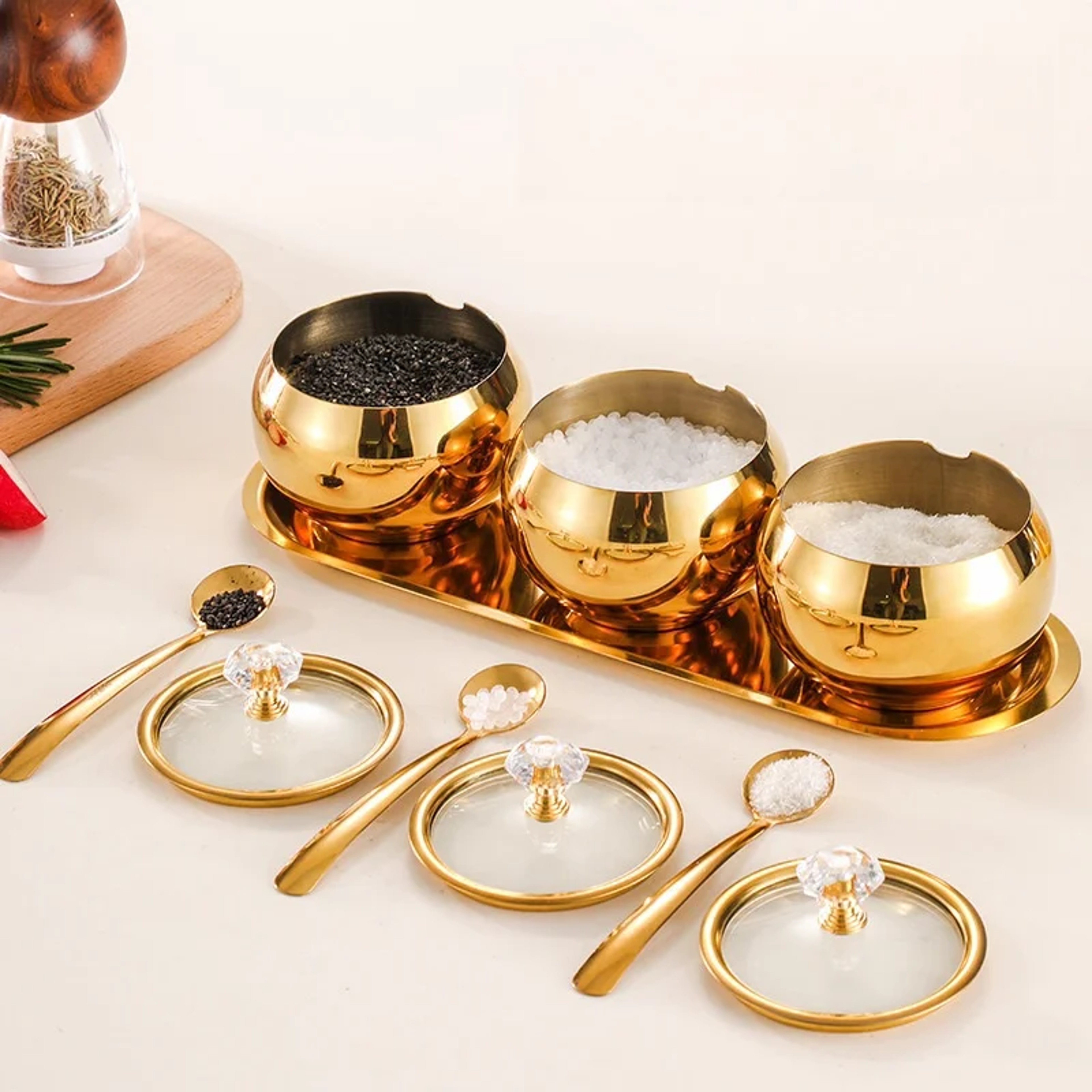 Stainless Steel Sugar Bowl With Lid  Spoon Gold And Silver Household Kitchen Condiment Pots Spice S 1