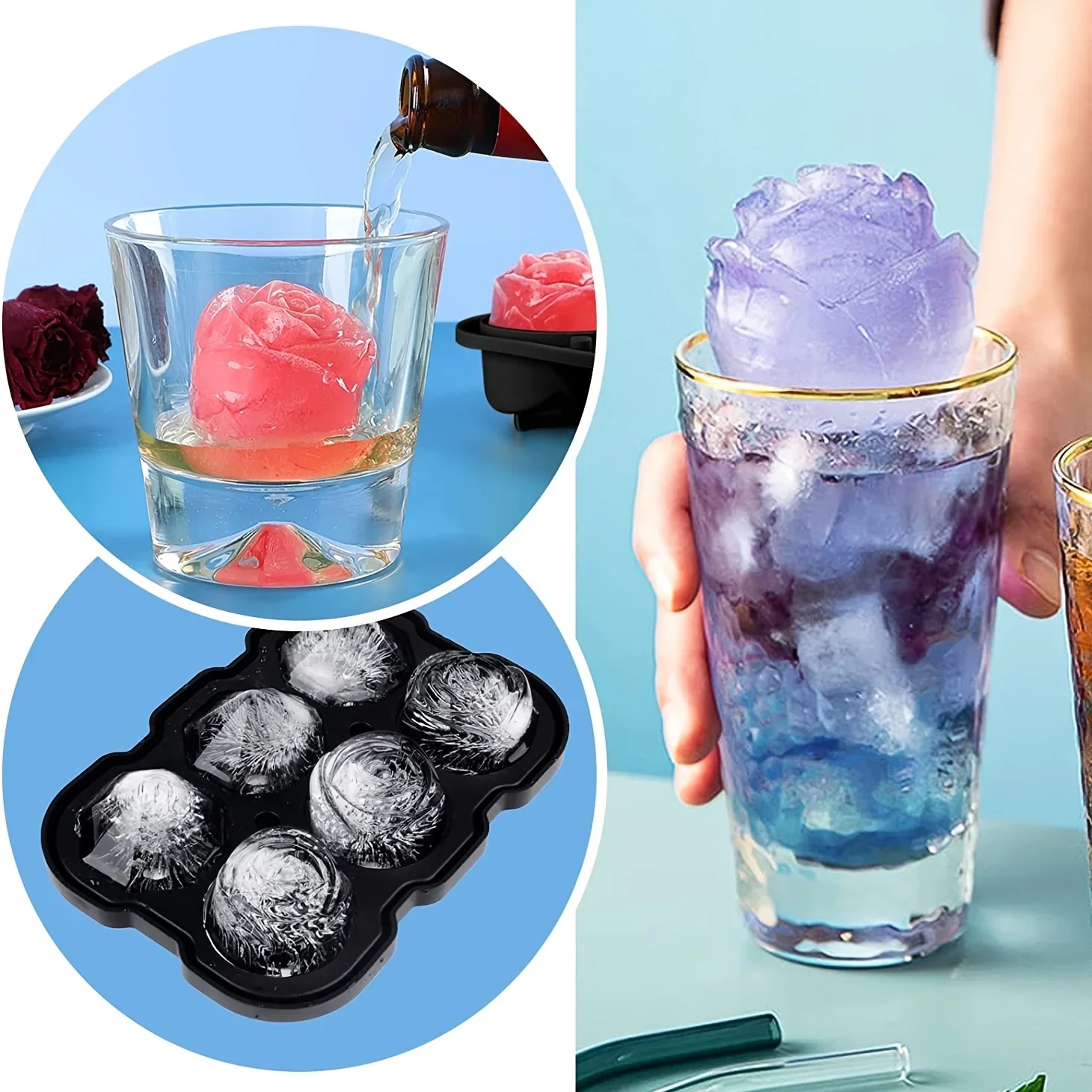 Modern Silicone Ice Cube Maker Tray For Bar, Office, Diamond & Rose Shaped Ice Cube Mould – view 5