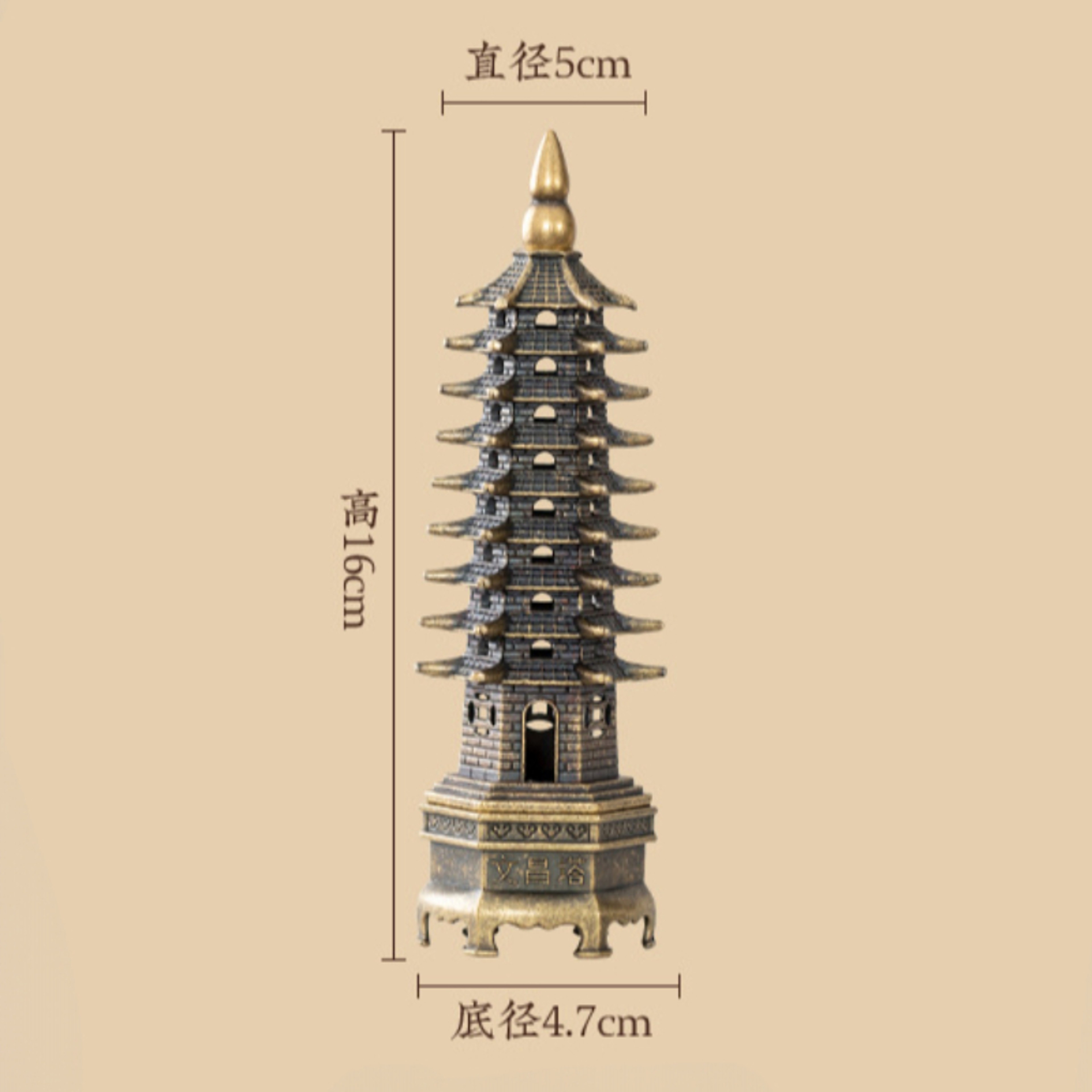 Vertical Incense Burner 3D Model China, Wenchang Pagoda Home Use Incense Burner Holder, Metal Handicraft Decor – view 6