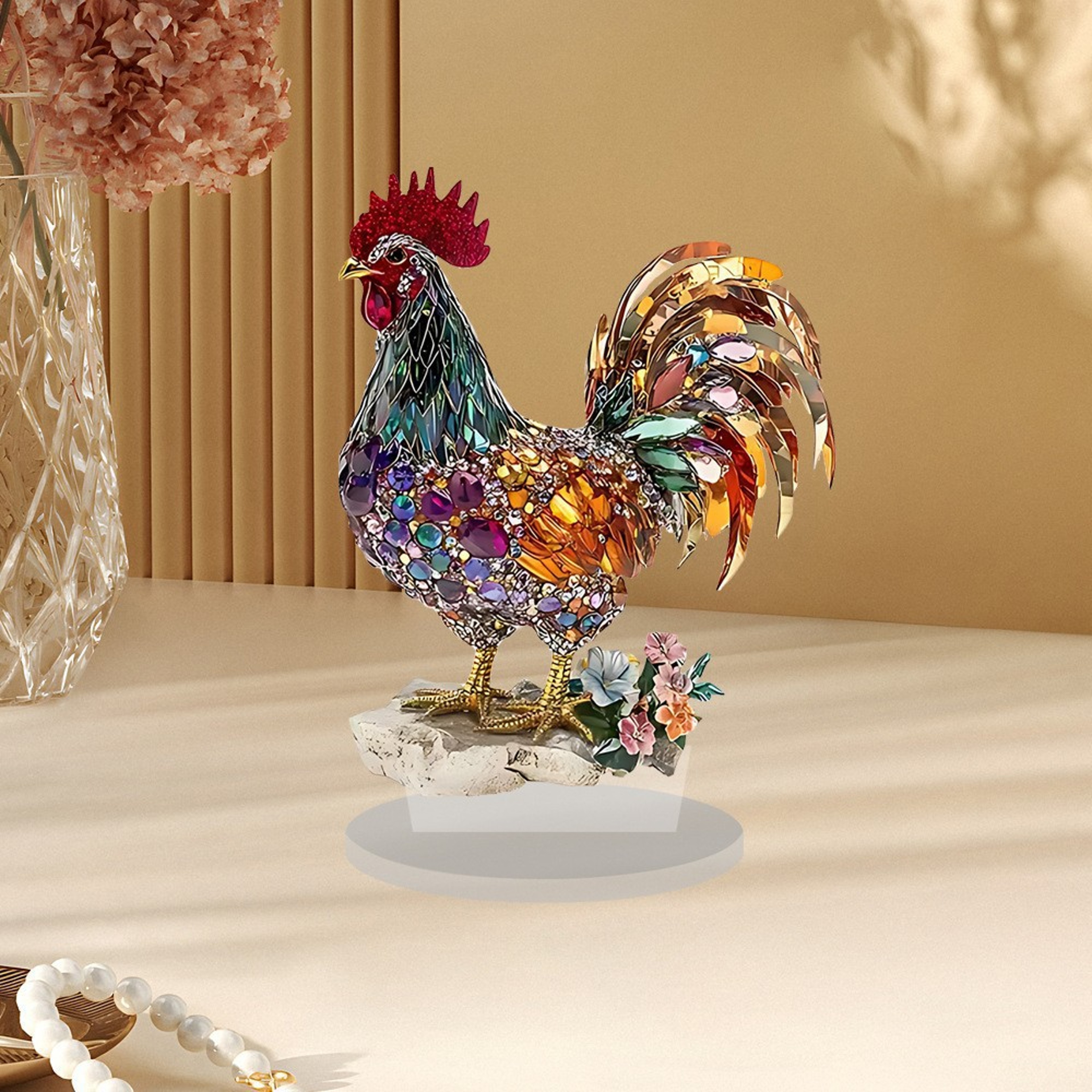 Colorful Rooster Mascot Statue, 2D Flat Acrylic Home Bookshelf Decor, Office Desktop Decoration Friend Gifts – view 1