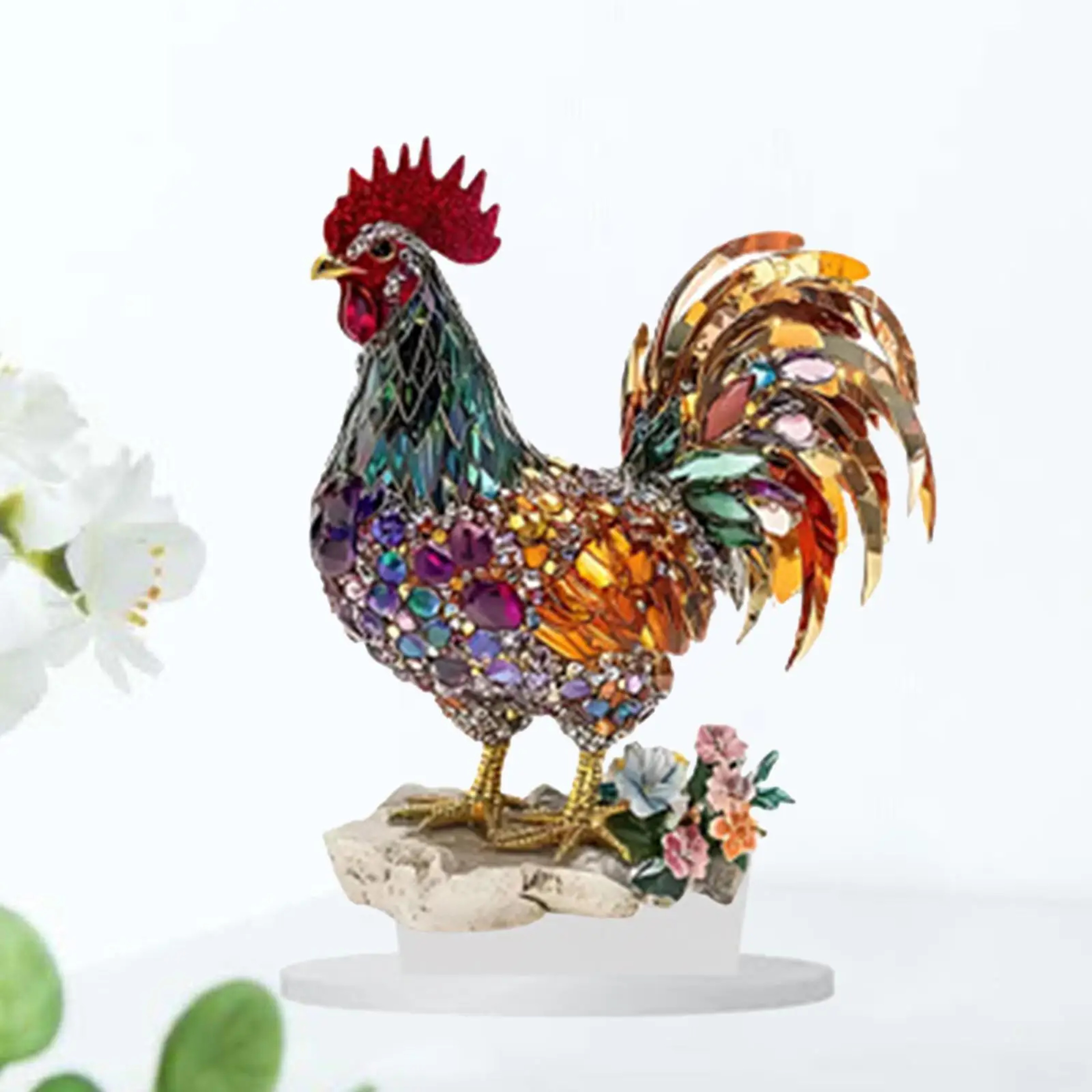 Colorful Rooster Mascot Statue, 2D Flat Acrylic Home Bookshelf Decor, Office Desktop Decoration Friend Gifts – view 3