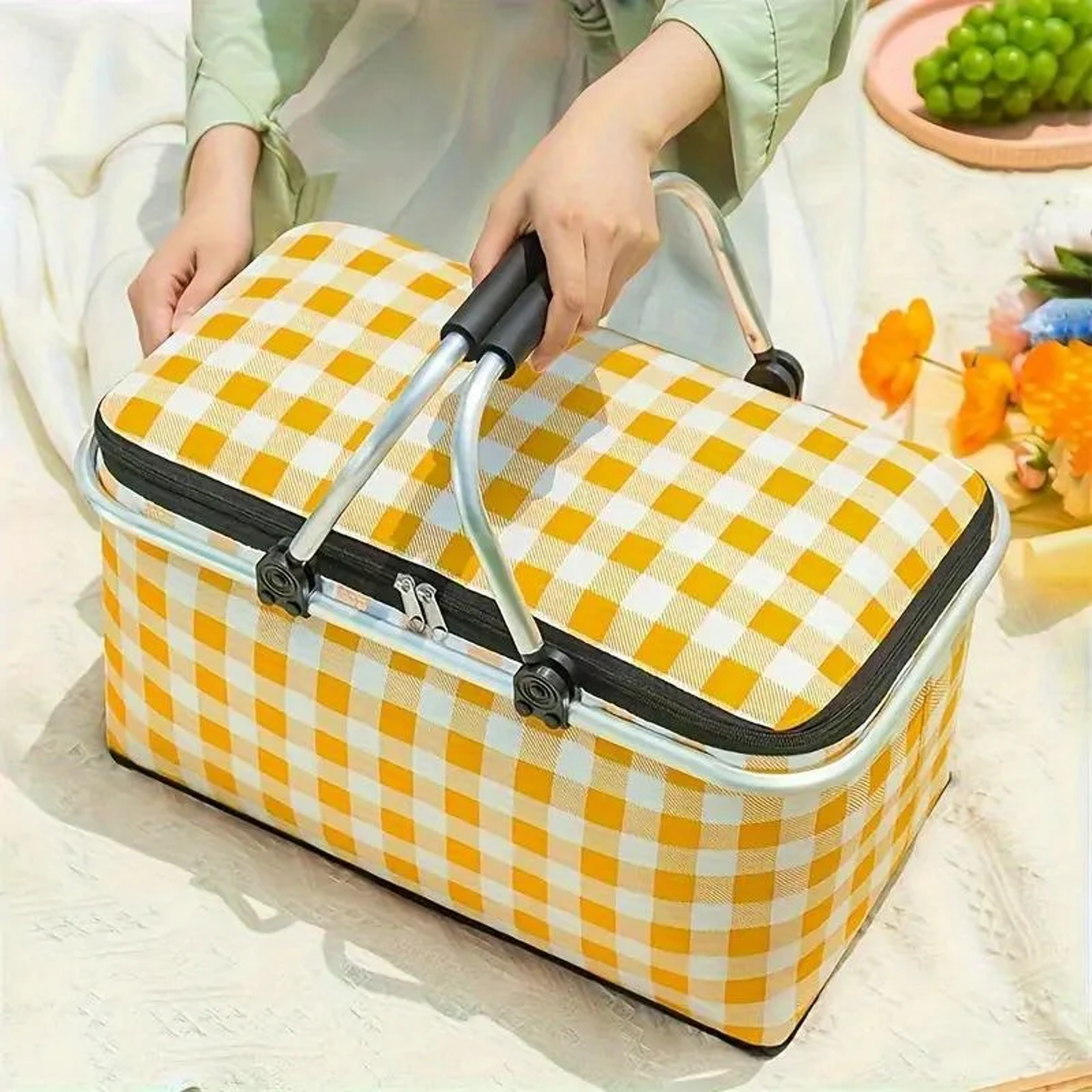 Folding Picnic Basket Outdoor Camping Handheld Insulation Bag Aluminum Foil For Barbecue Travel 0