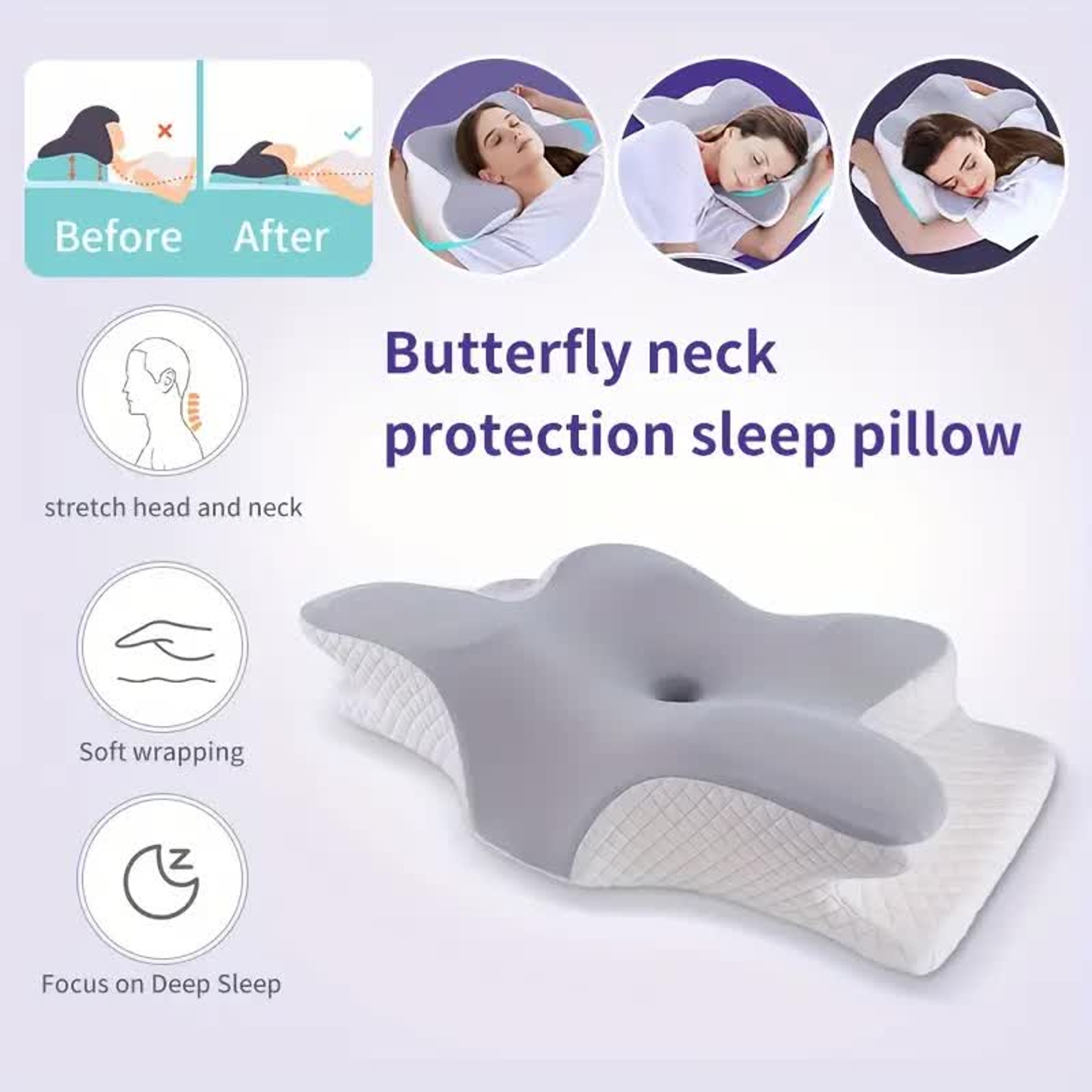 Orthopedic Beding Pillow, Butterfly Shaped Memory Foam Neck Pillow for Cervical Pain Relief – view 5