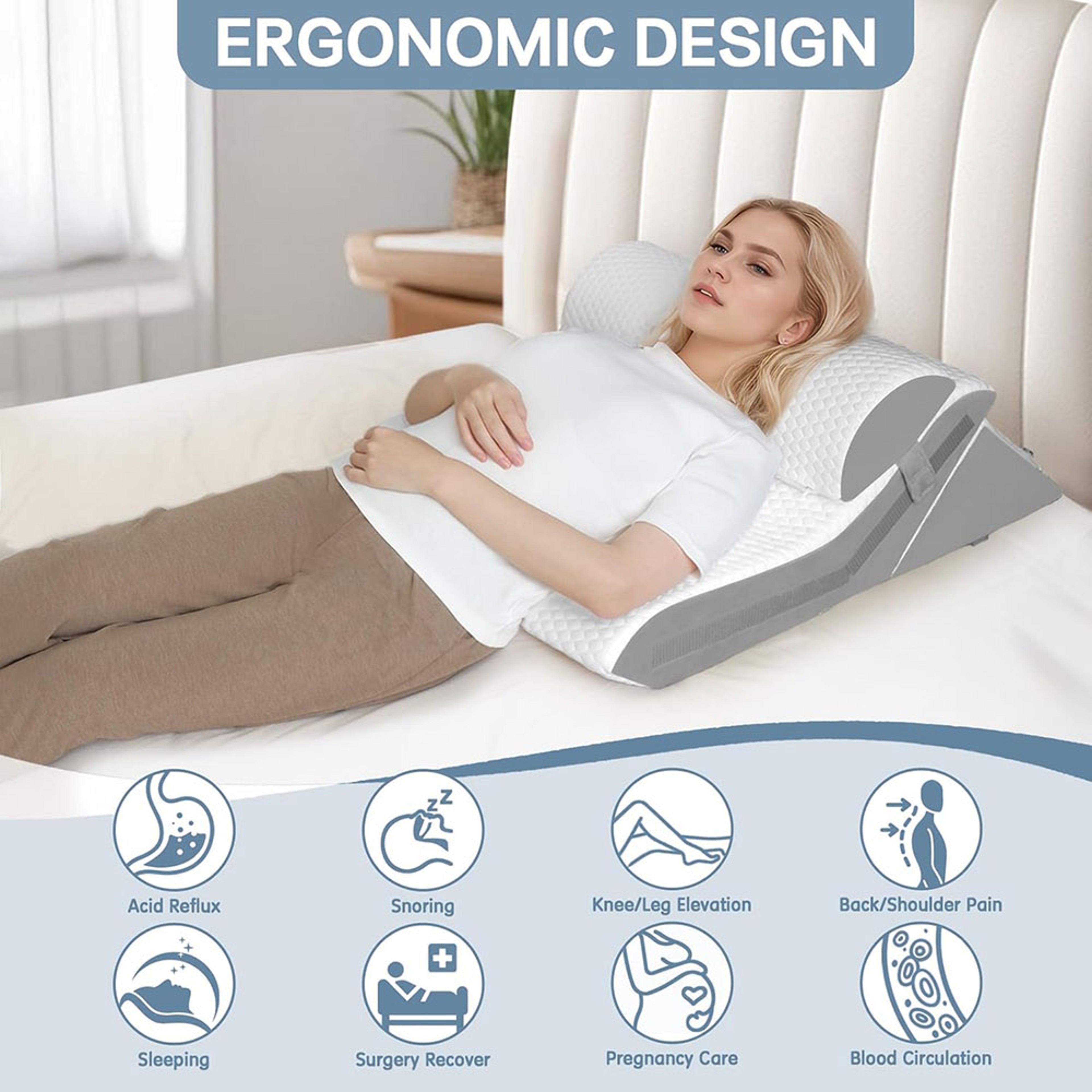 Adjustable Folding Wedge Pillow for Sleeping, Triangle Pillow for Snoring and Back Pain Relief After Surgery – view 3