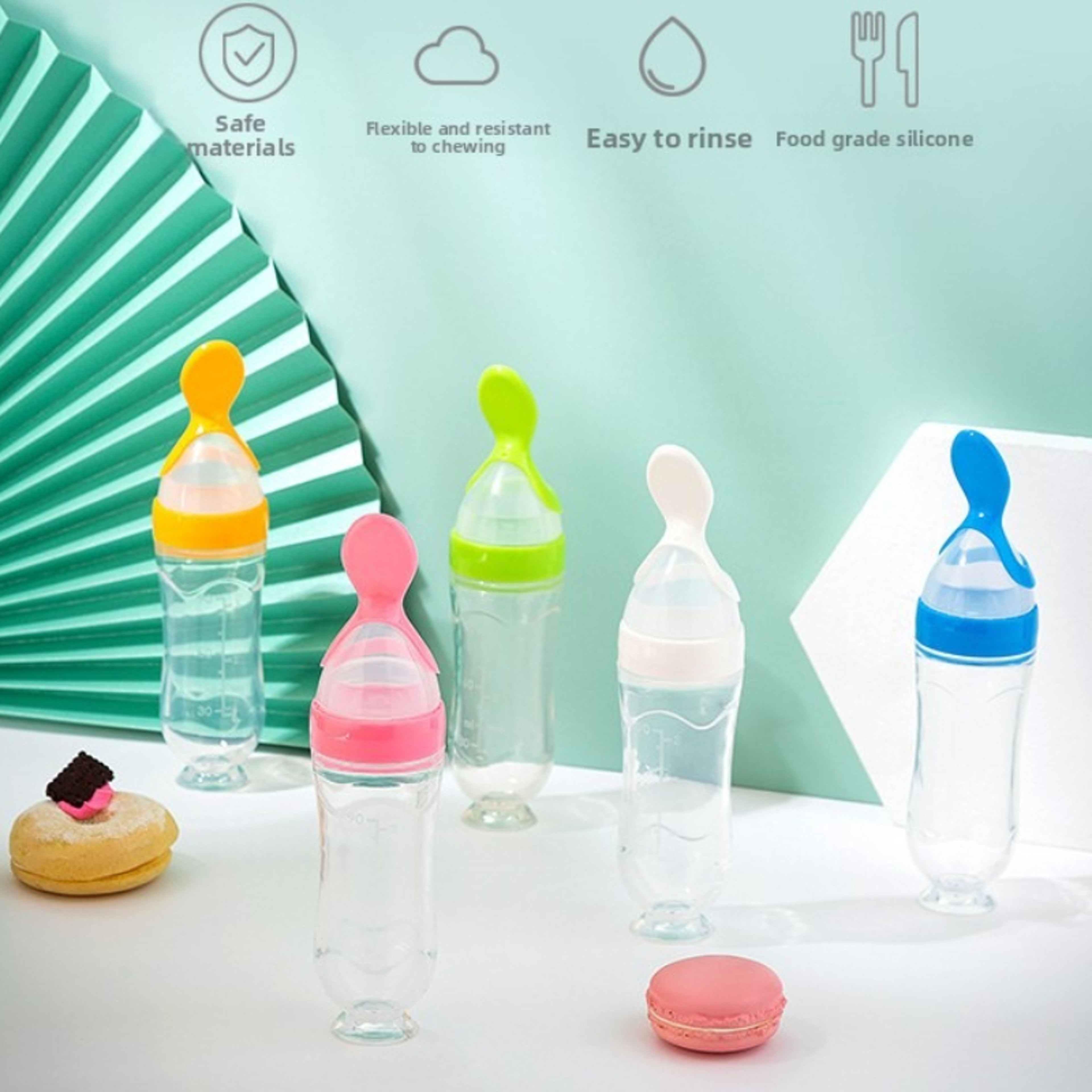 Squeeze Spoon Milk Feeding Bottle Cup Safe Silicone Baby Bottle With Spoon Rice Cereal Food Supplem 1