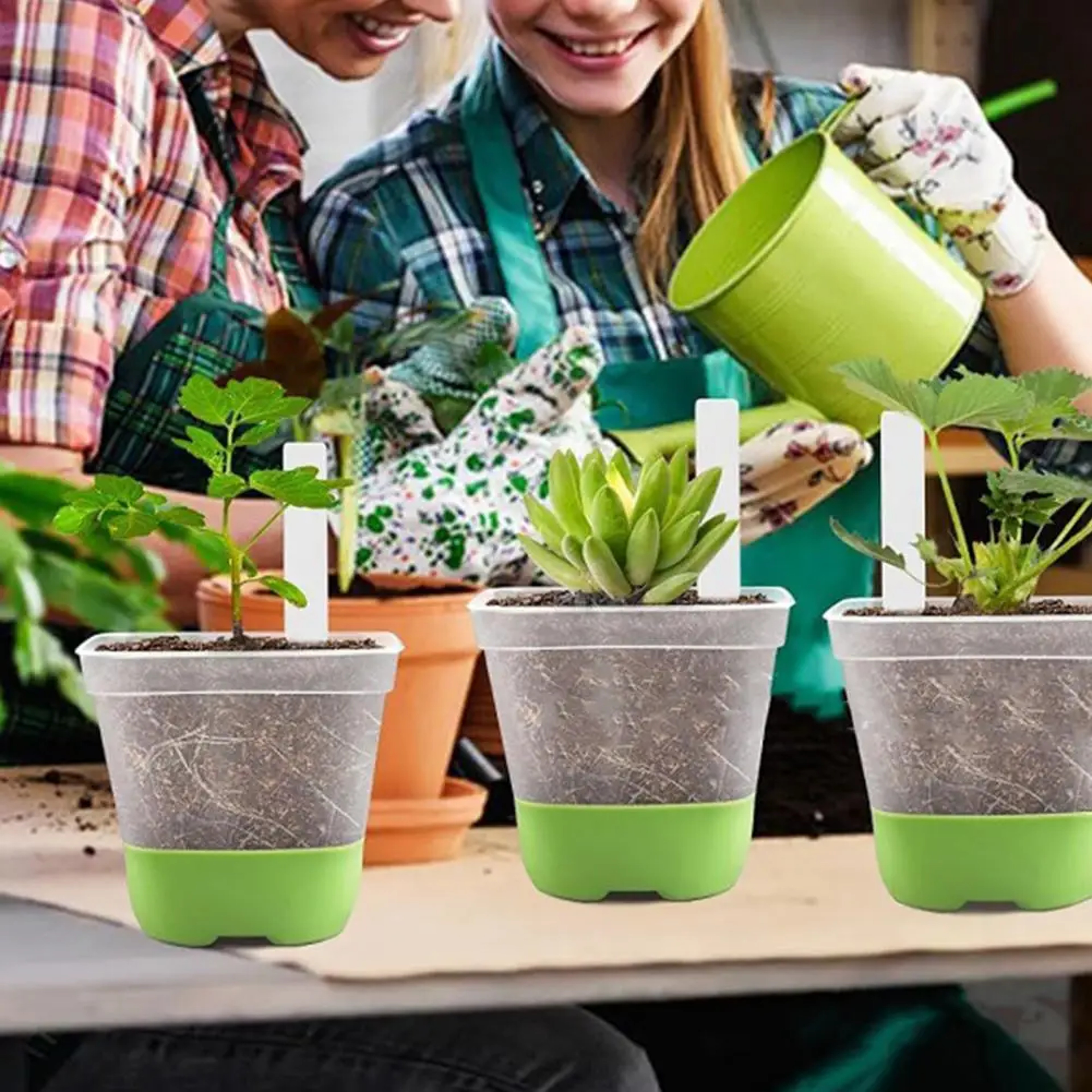 Reusable Transparent Flower Pots, 6 Plastic Square Pots for Planting and Seedling with Silicone Bottom and Label – view 3