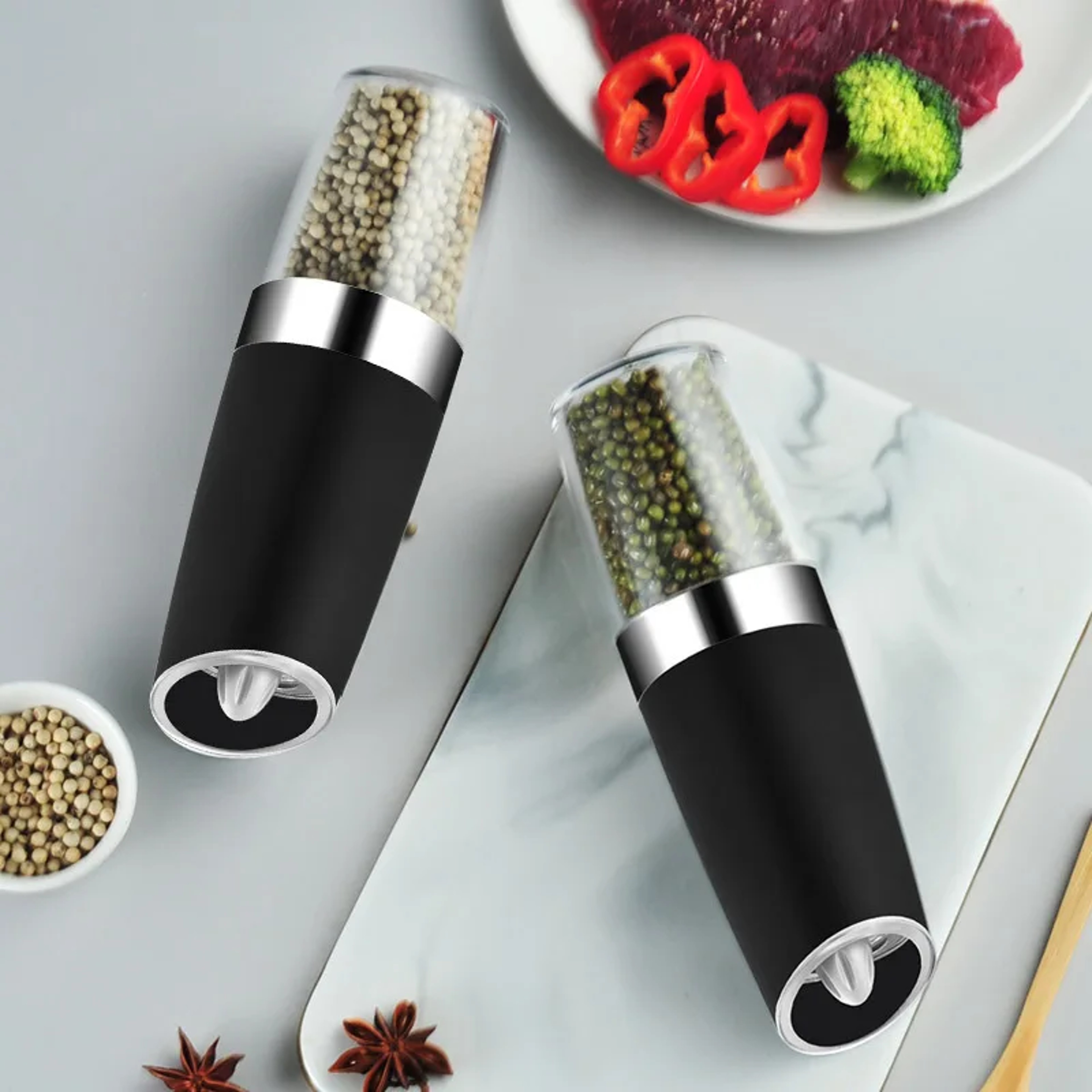 Electric Stainless Steel Salt Pepper Mill Grinder Gravity Operated LED Light Kitchen Spice Tools Se 0